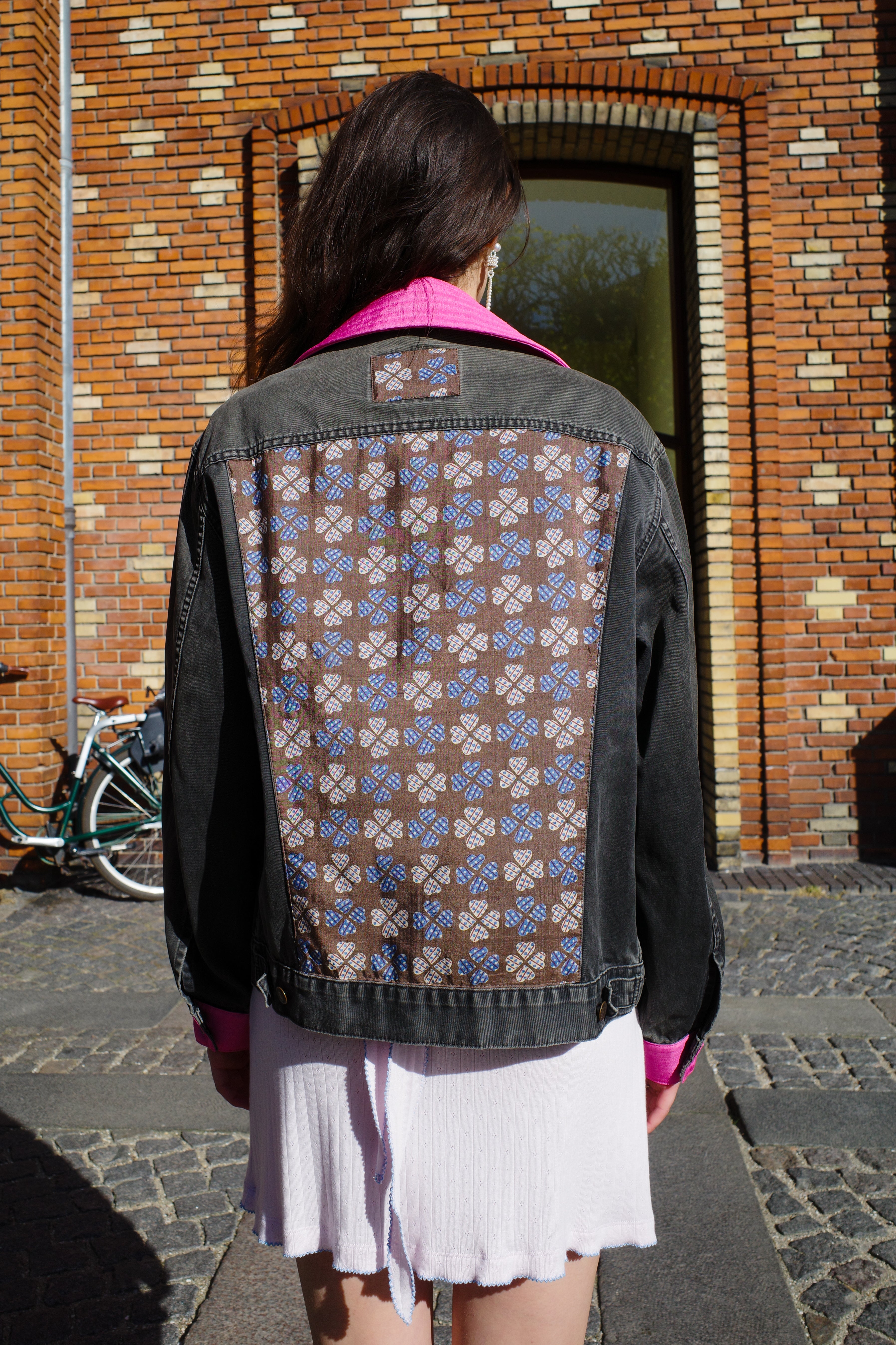 Upcycled Denim Jacket with deadstock Vintage Yves Saint Laurent fabric