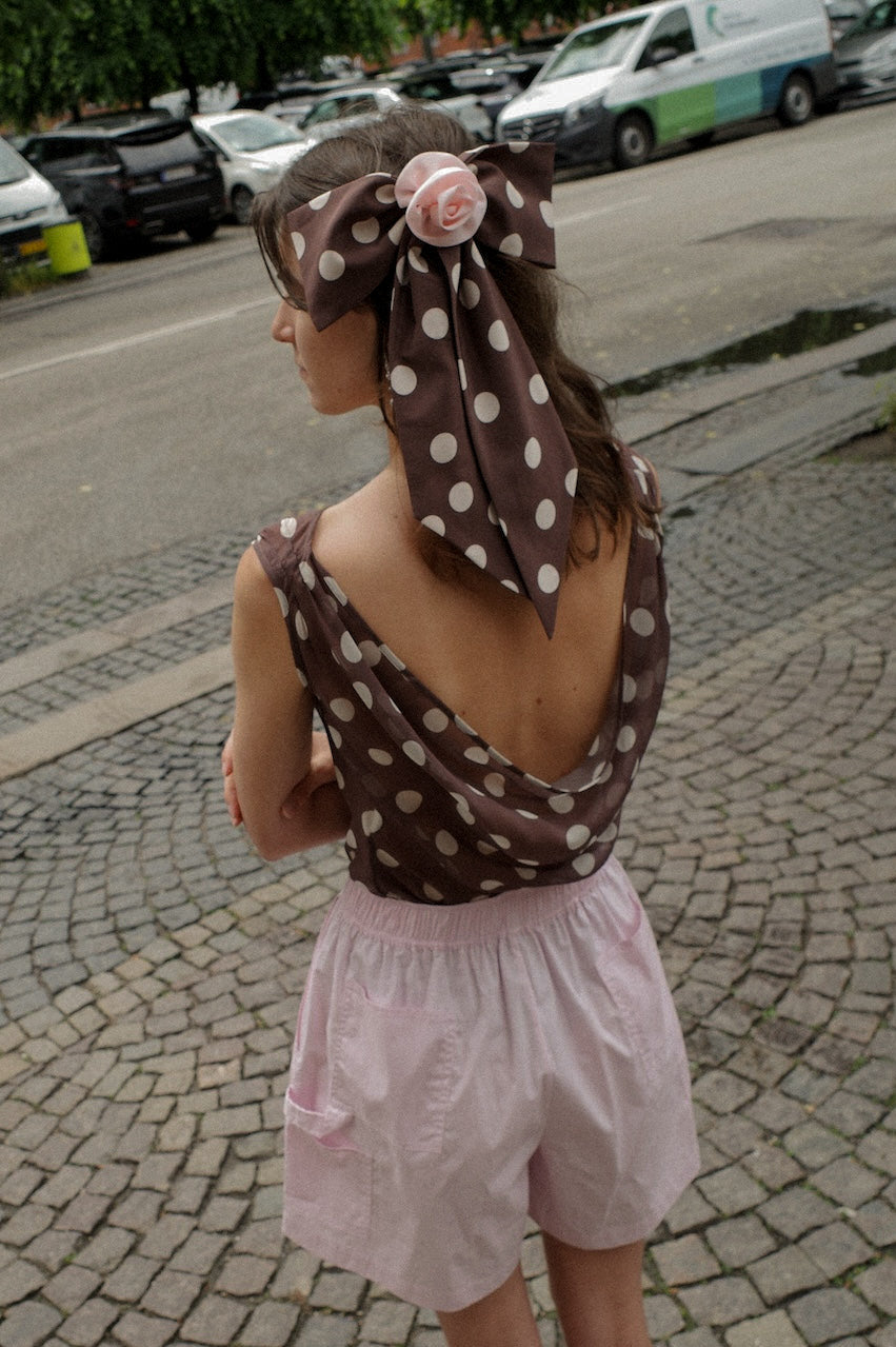 Caro Bow - Brown w. Cream Dots