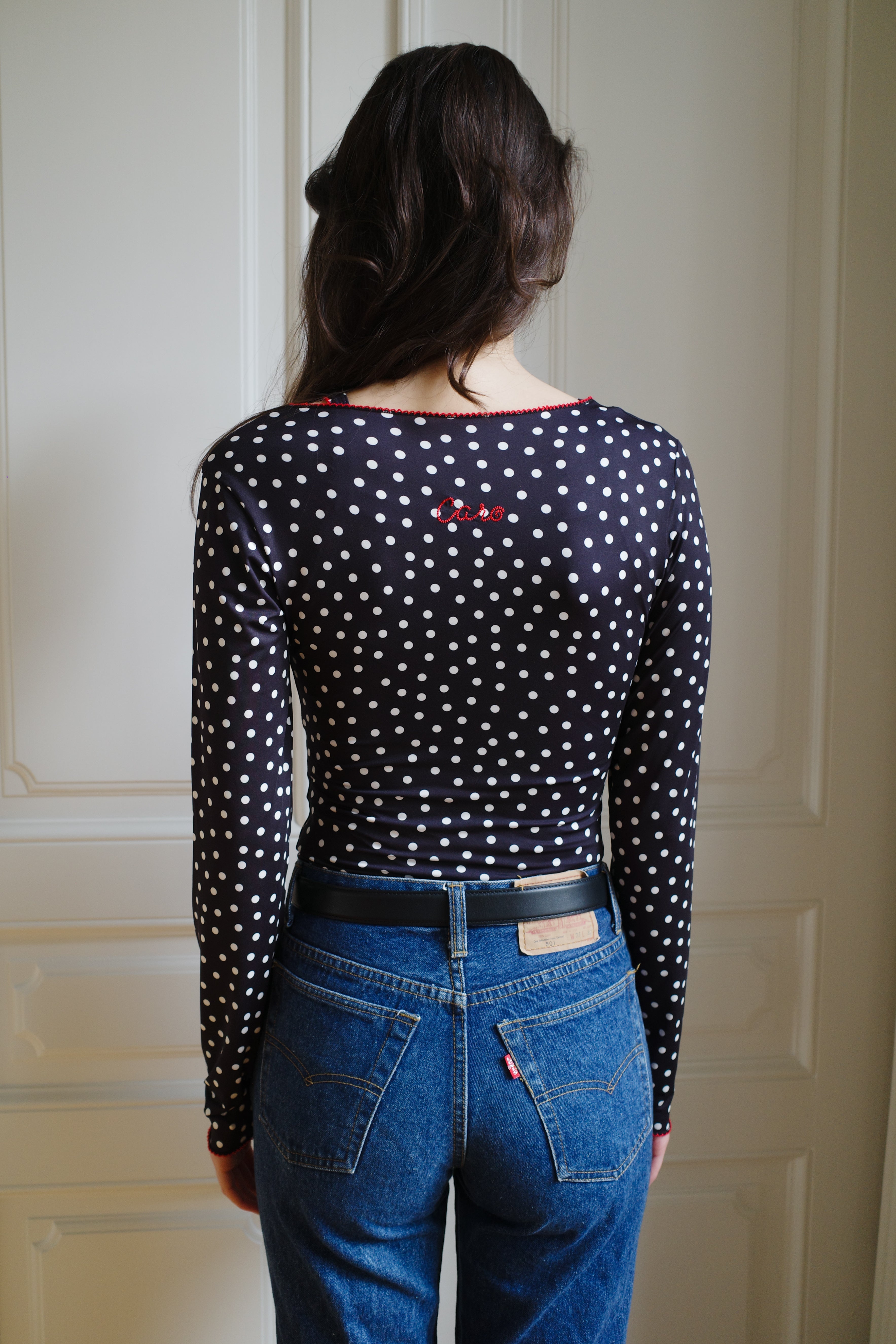 Wrap Top Jersey Black Dots