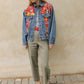 Upcycled vintage denim jacket redesigned with patchwork in exclusive Josef Frank vintage fabric with a green floral print. One-of-a-kind.  Size: S/M