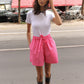 The Hannah shorts are loose-fitted poplin-style shorts with an elastic band, pockets, and cargo details.  Style it with a matching Hannah Shirt or a T-shirt.  Also available in Navy Flower Poplin, White Flower Poplin and Khaki.  Material: 100% cotton.  The model is 175cm (5'9") and is wearing a size S.