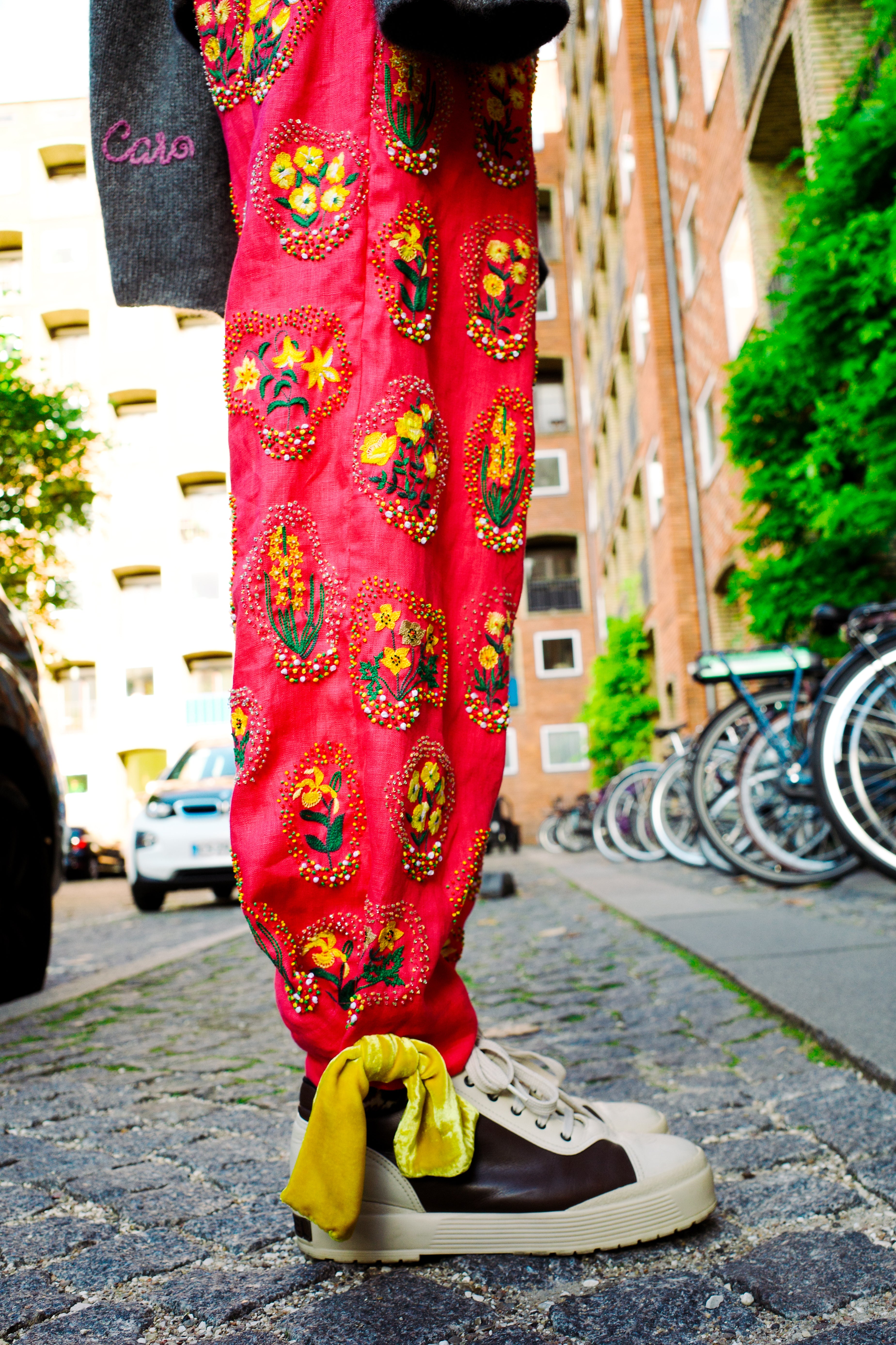 Coco Pants - Red Yellow Flowers and Velvet Bows