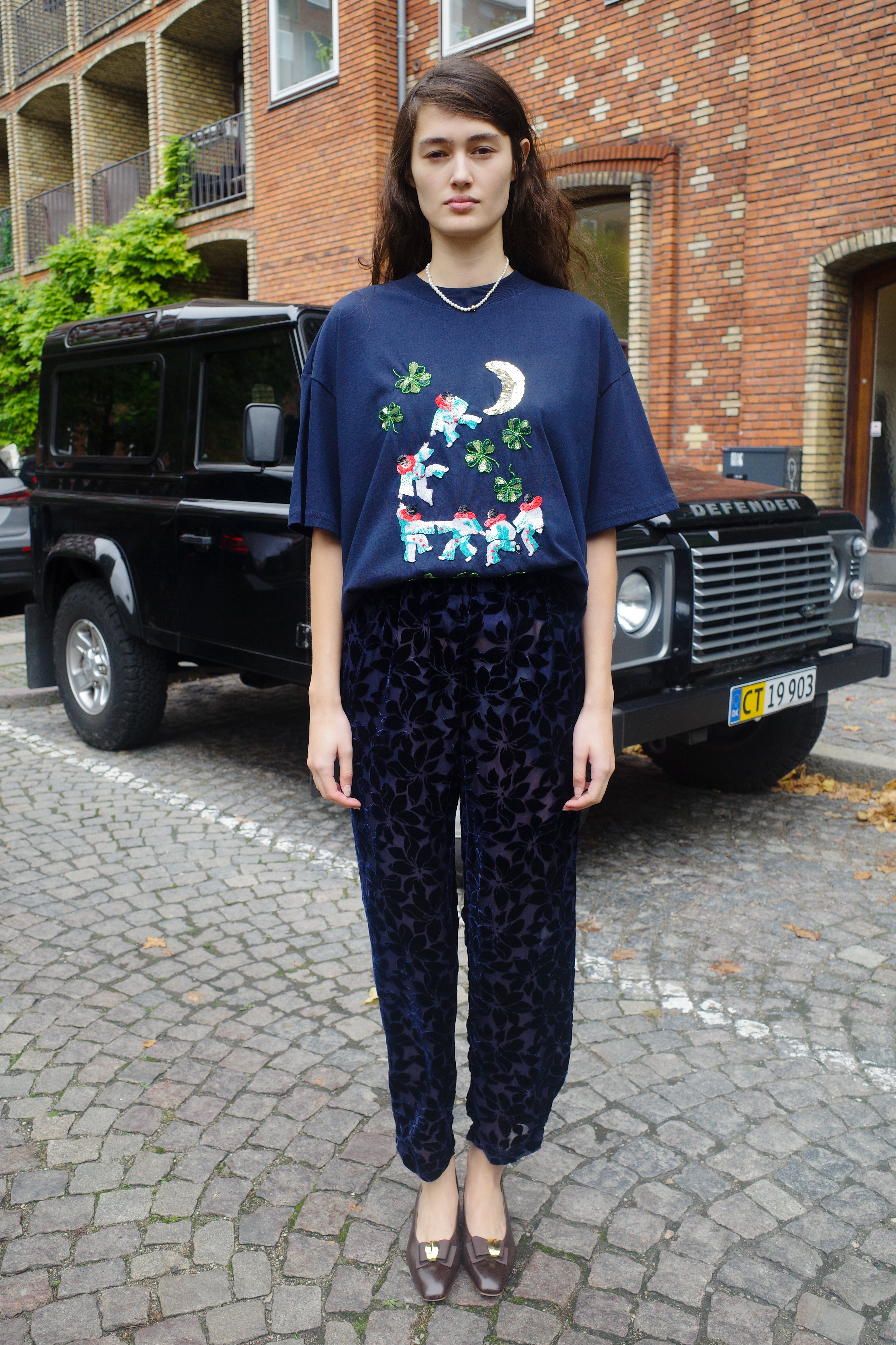 Coco Pants w. Bows Floral Velvet Midnight Blue