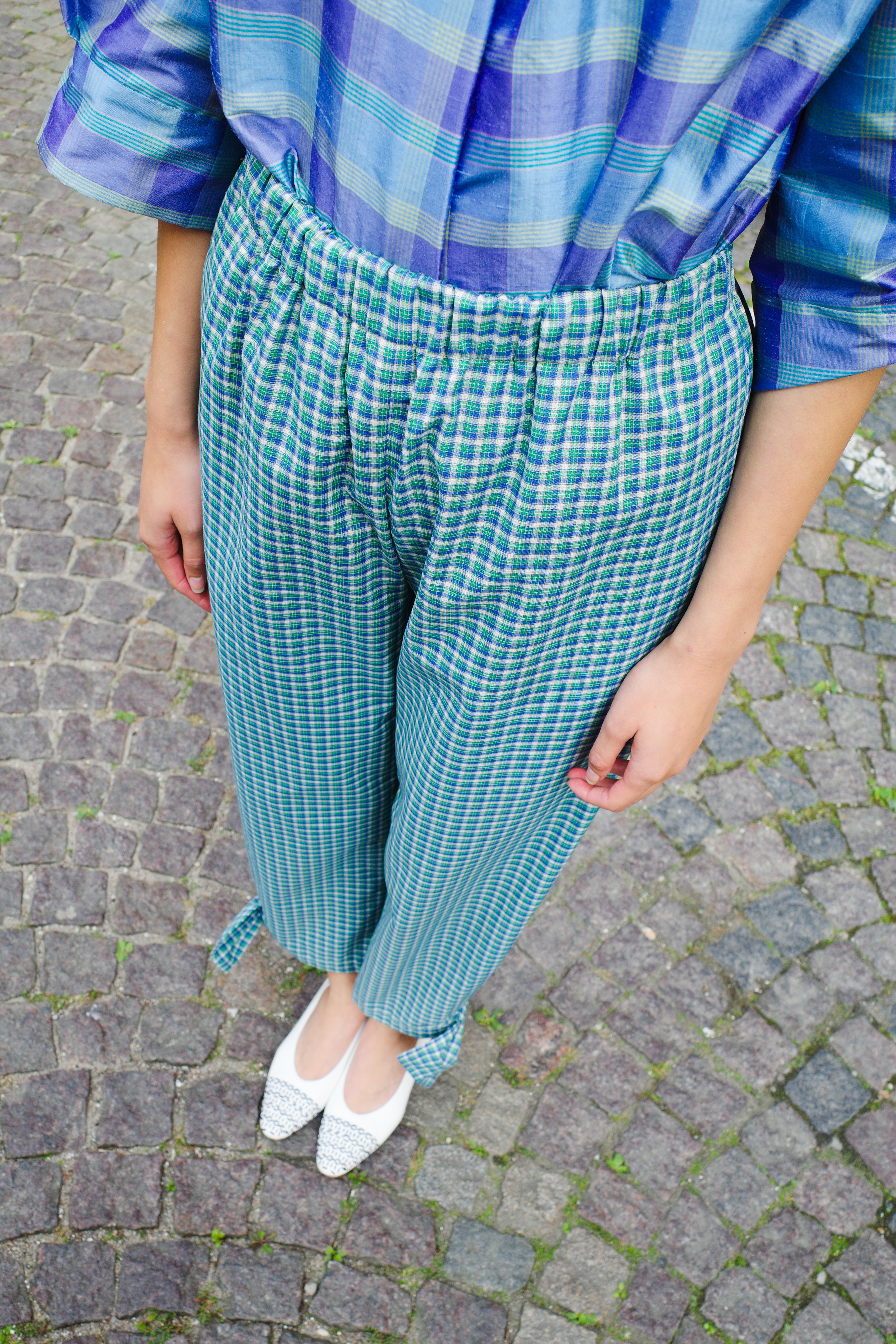 Coco Pants w. Bows Cotton Green/Blue Check