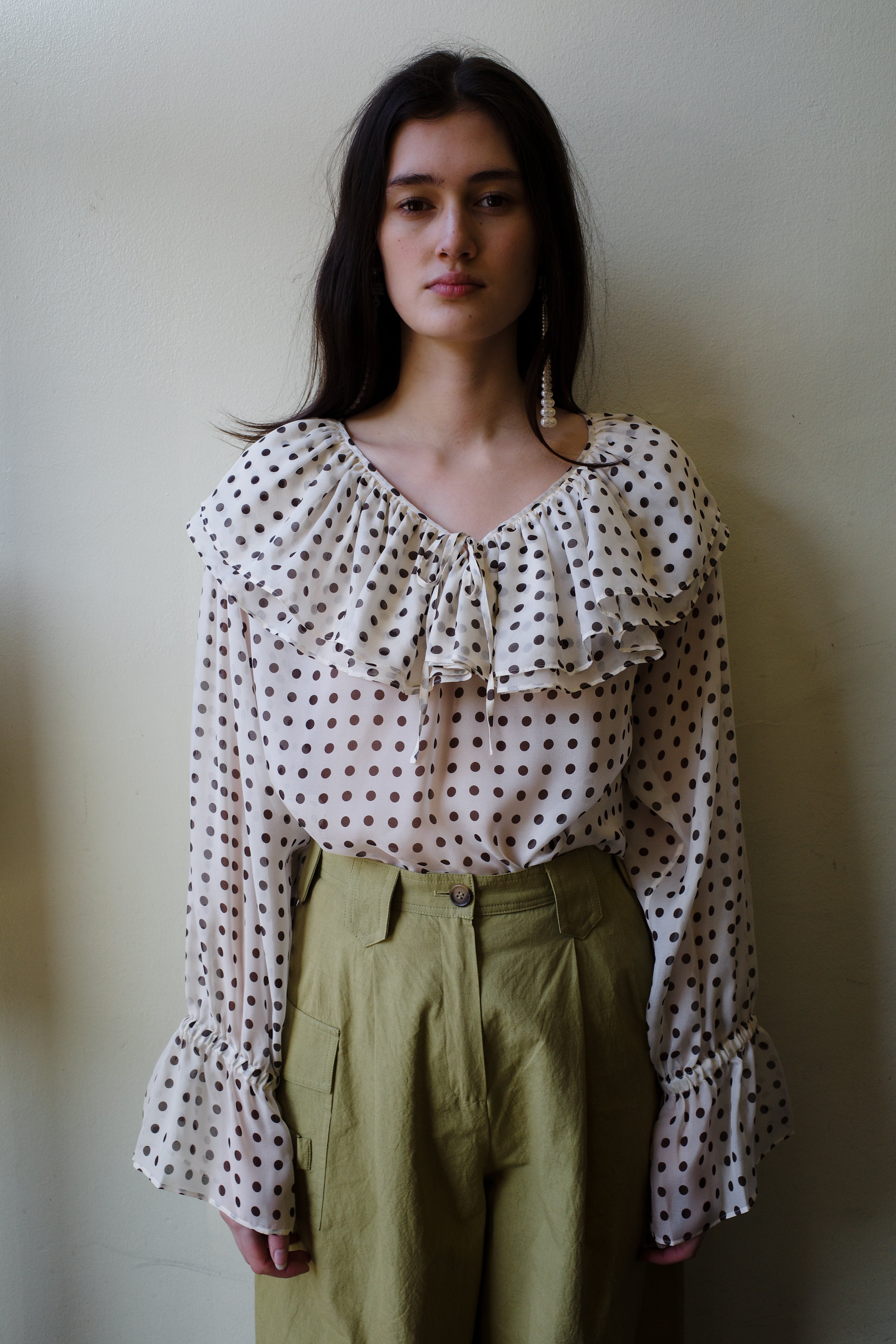 Ursula Blouse - Cream w. Brown dot