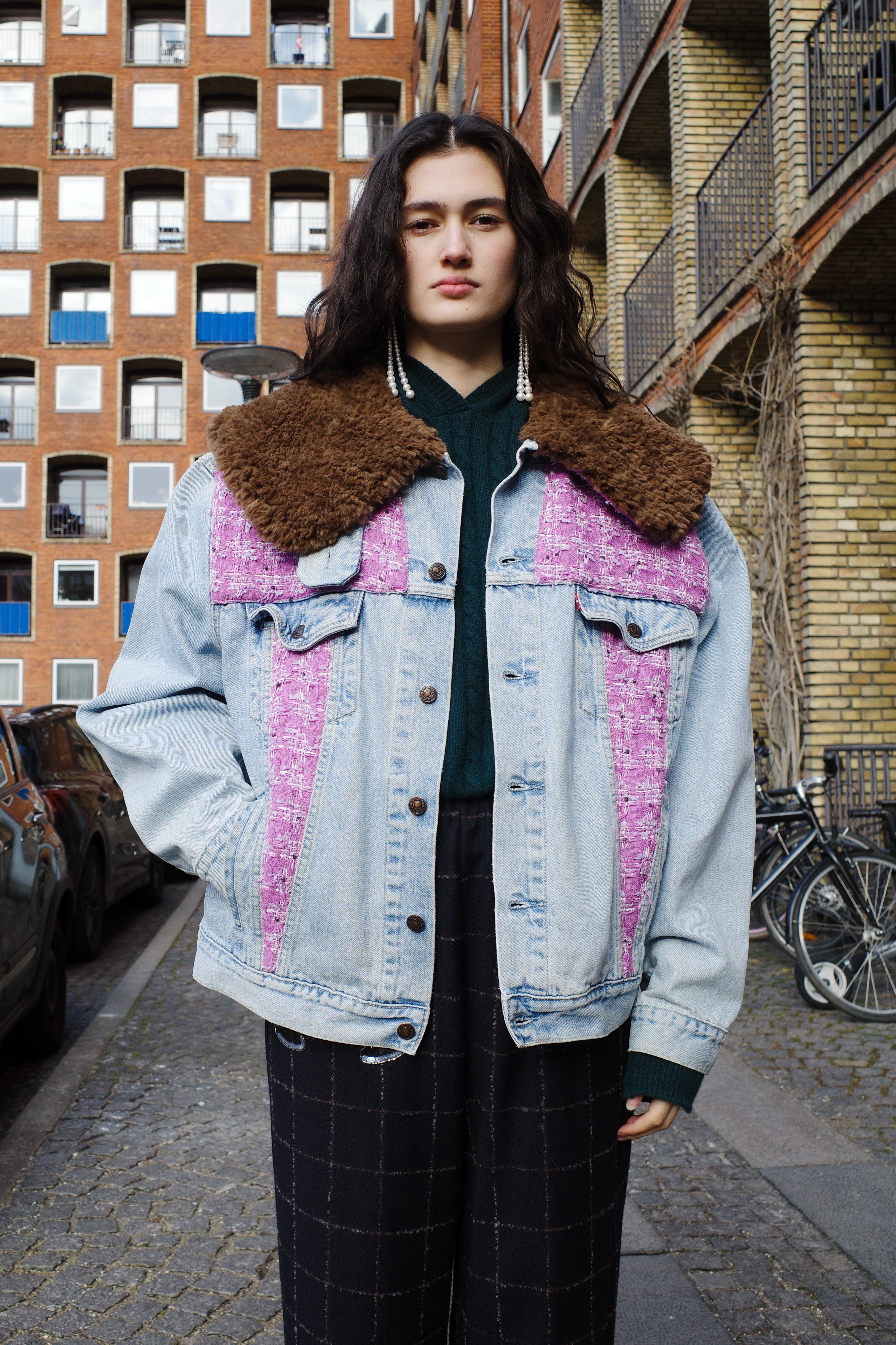 Upcycled Denim Jacket with deadstock Chanel fabric
