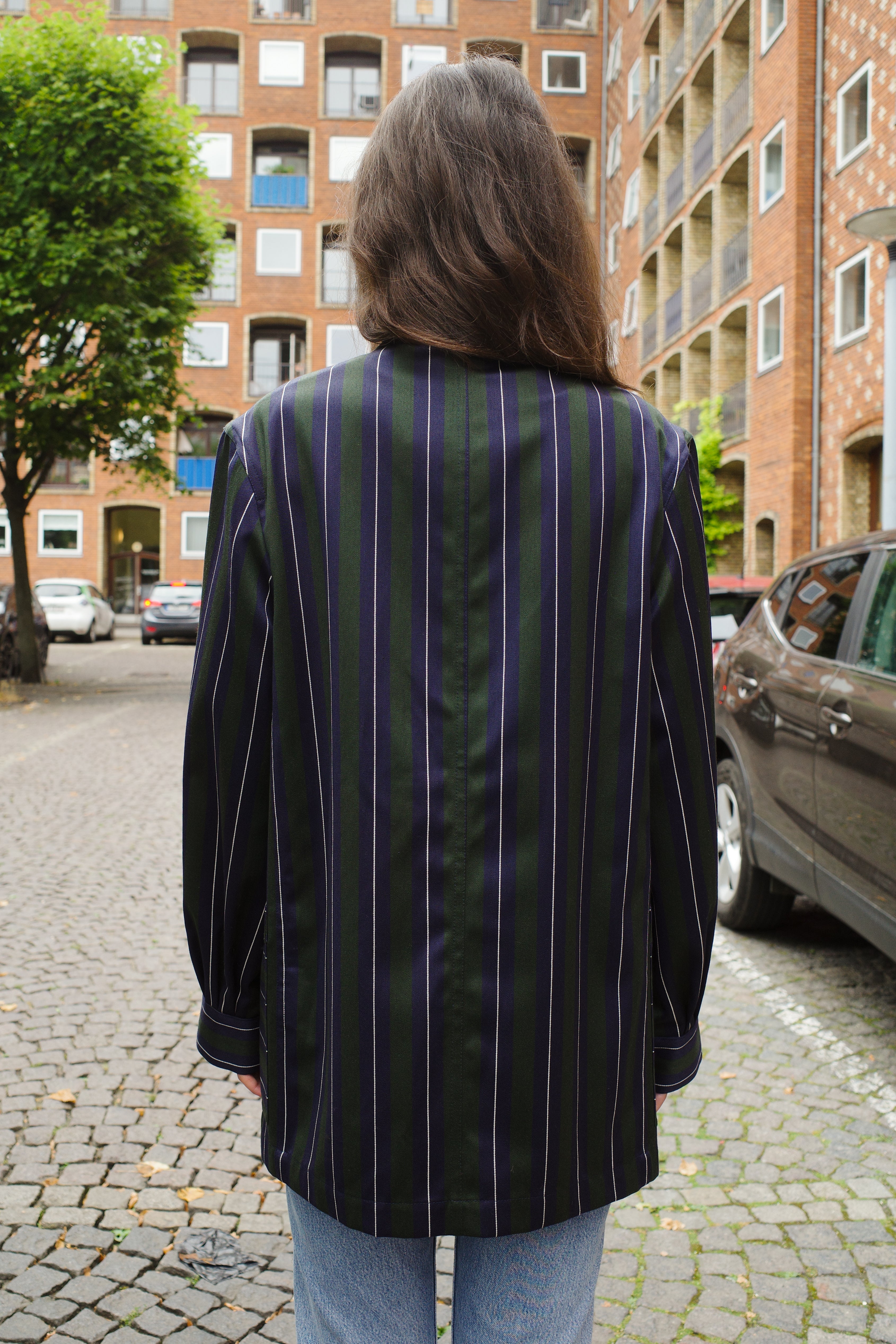 Frederik Jacket Moon Wool Mix Navy/Green/White Stripe