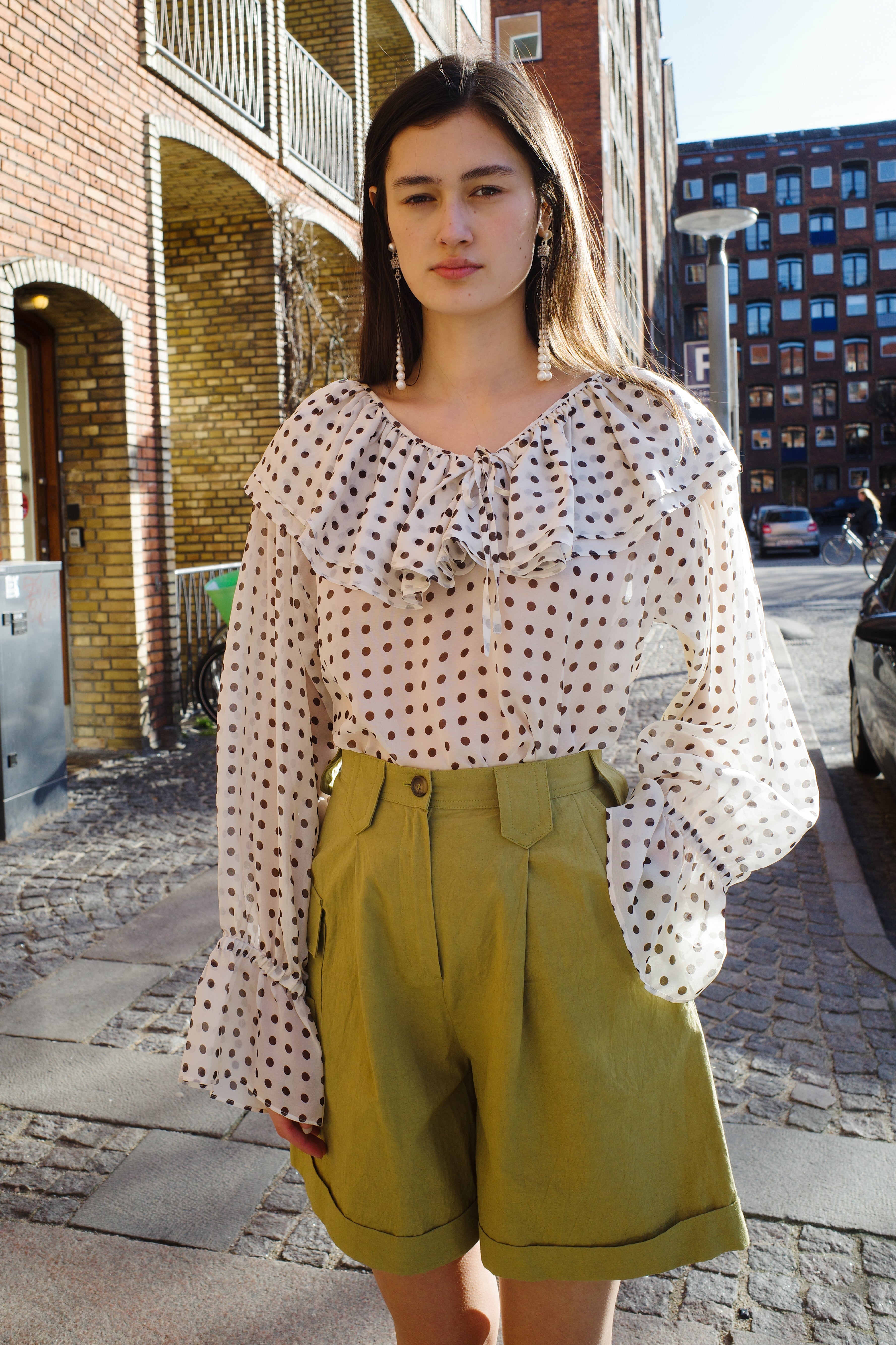 Ursula Blouse - Cream w. Brown dot
