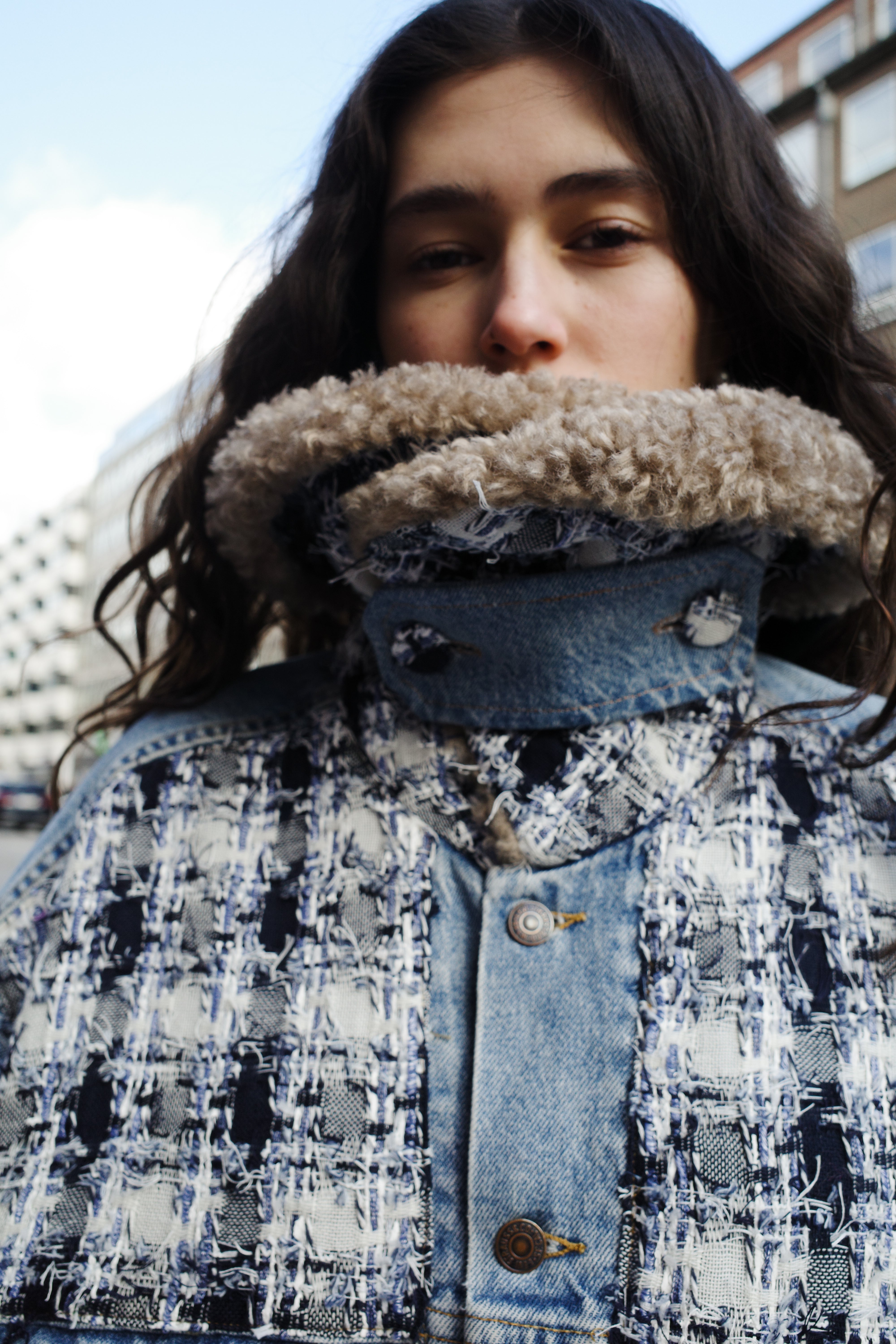Upcycled Denim Jacket with deadstock Chanel fabric