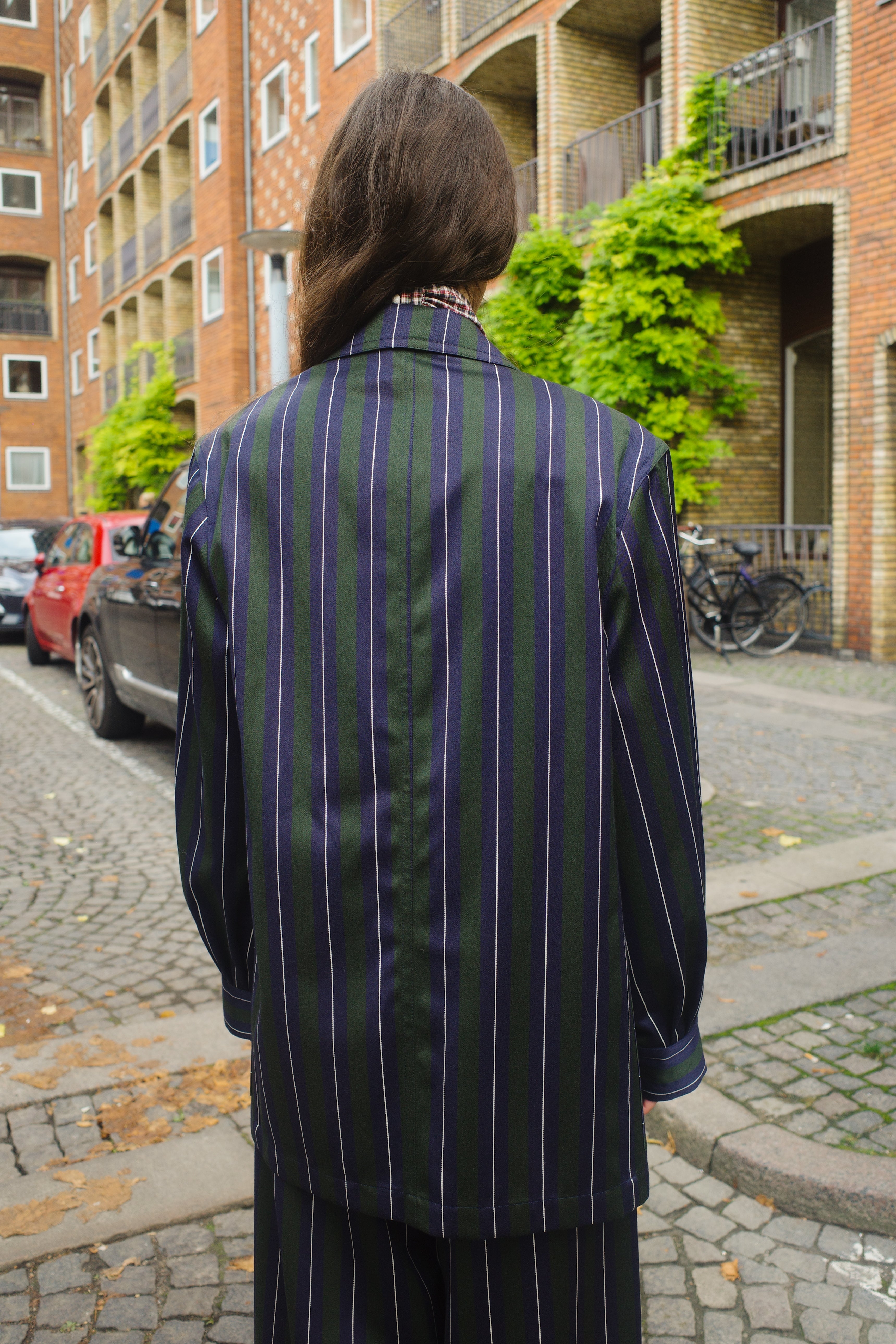 Frederik Jacket Moon Wool Mix Navy/Green/White Stripe