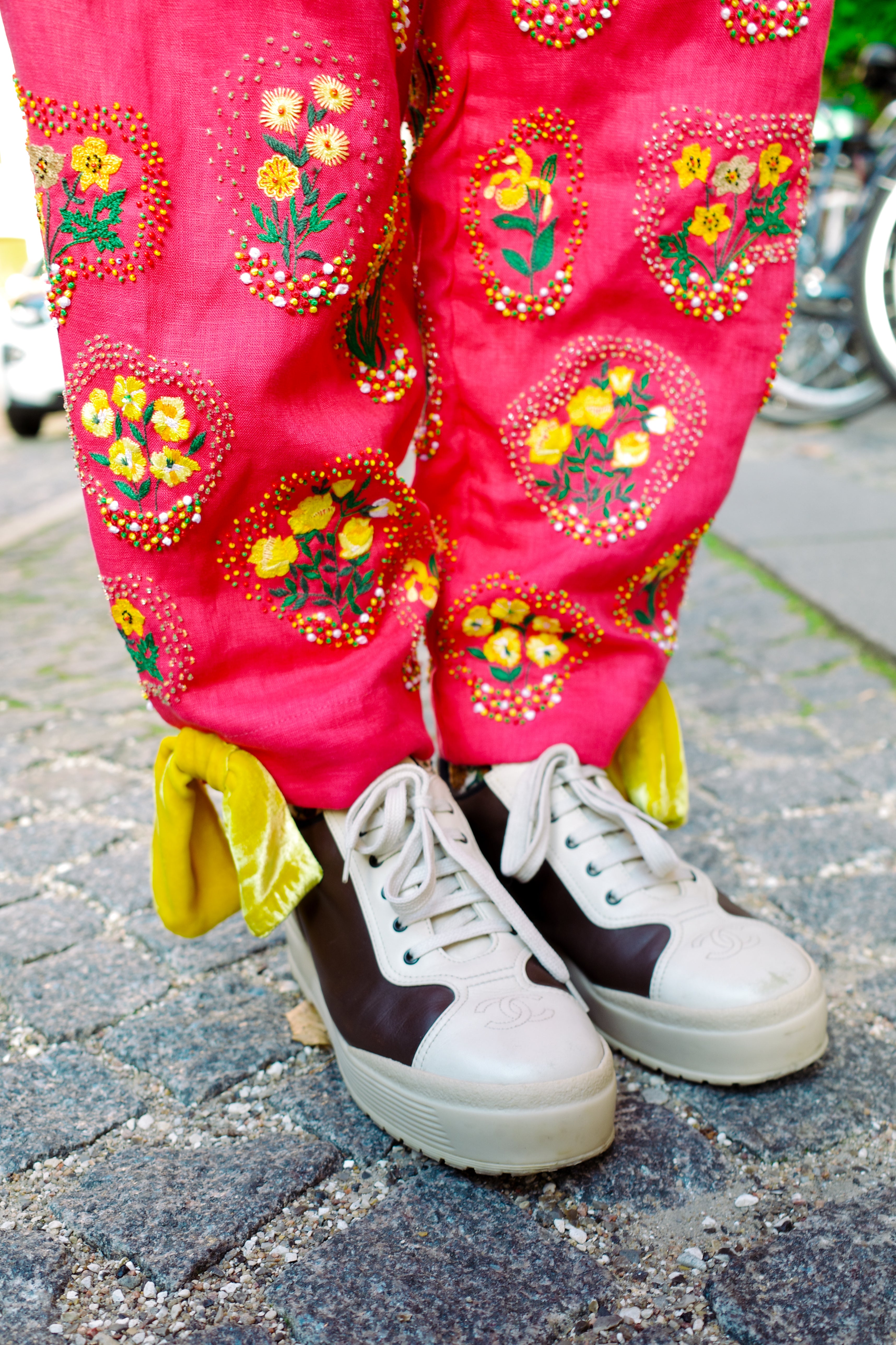 Coco Pants - Red Yellow Flowers and Velvet Bows