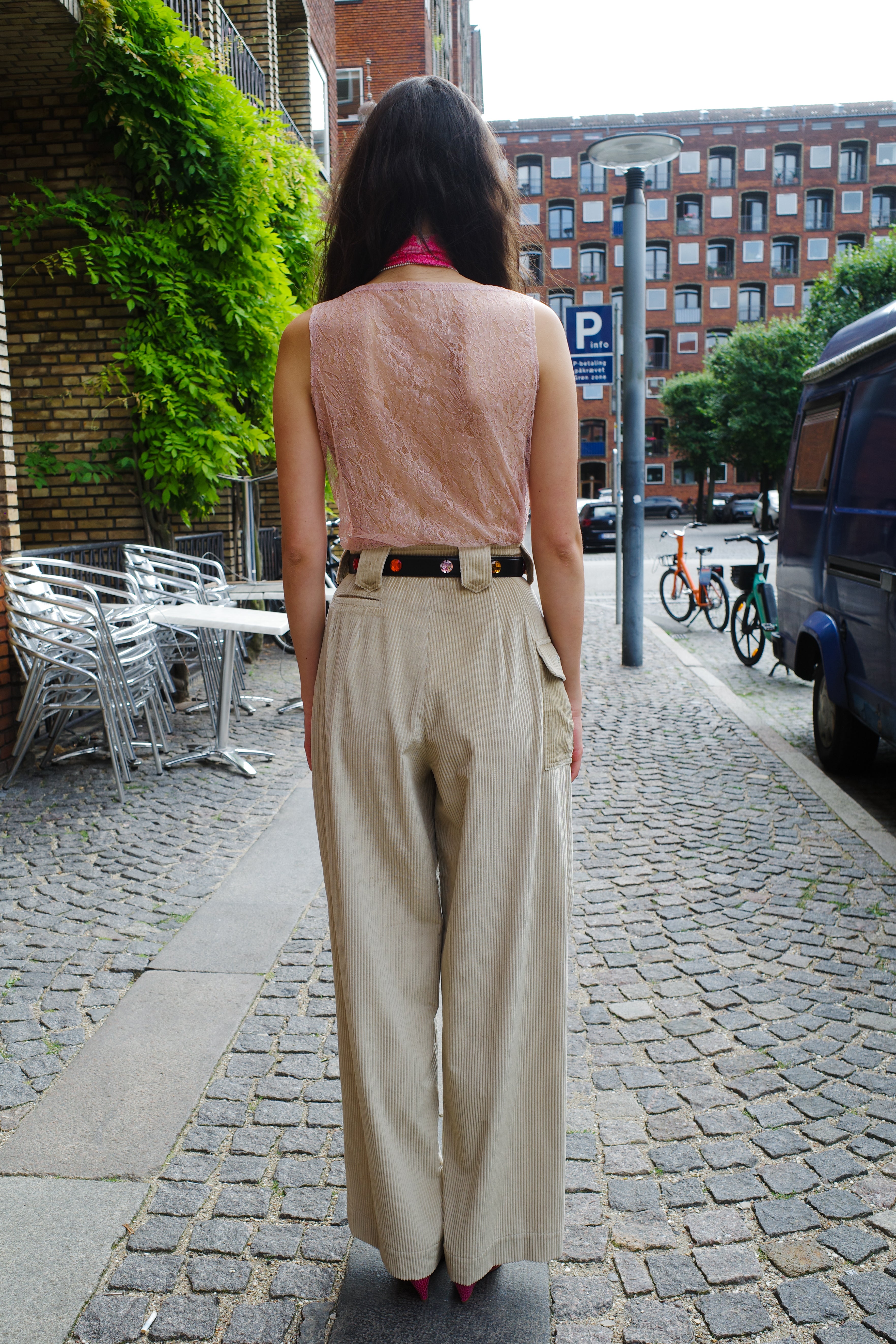 Beatrice Pants corduroy lemon embroidery