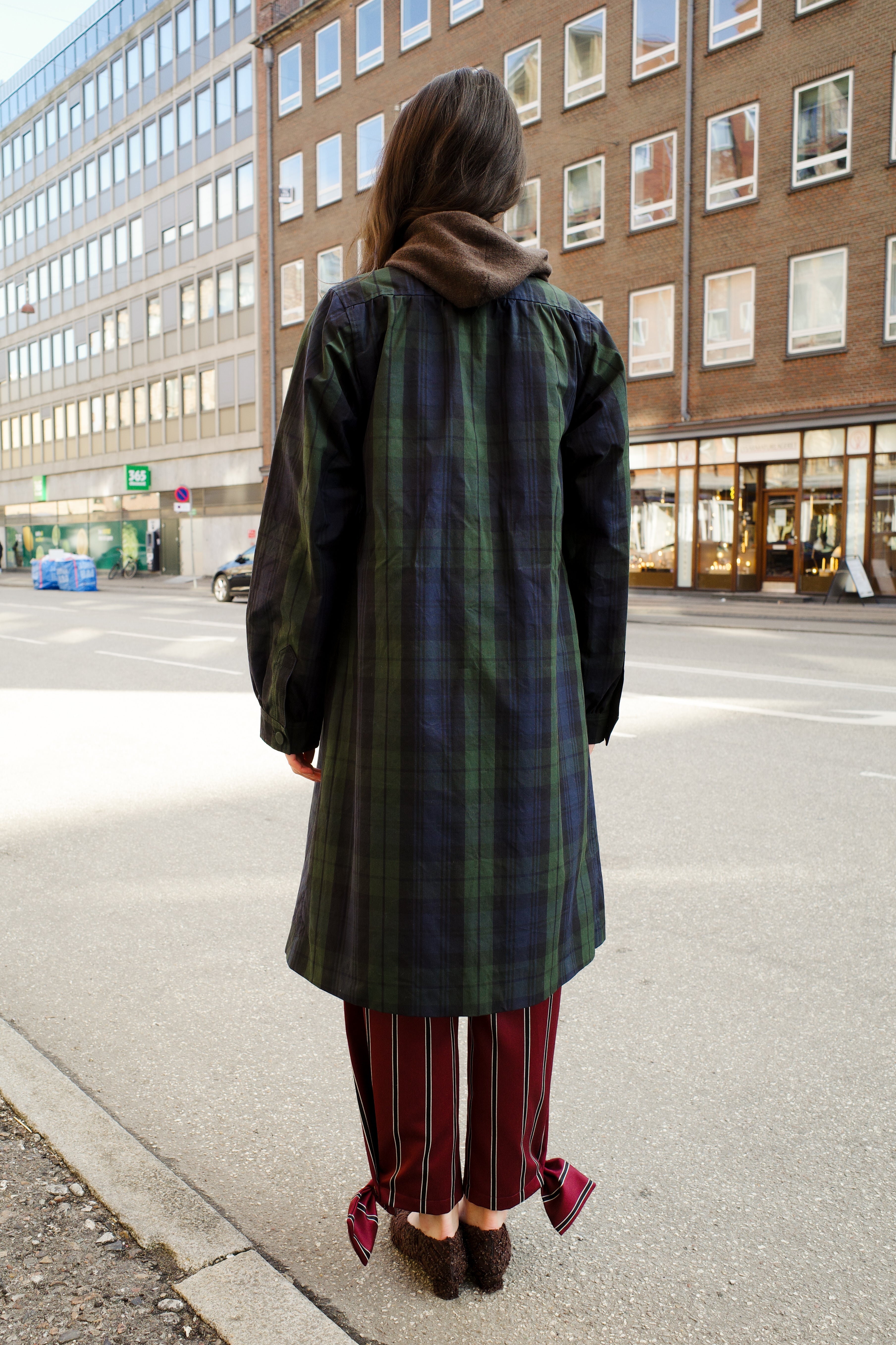 Vivian Coat - Hybrid Aero Waxed Cotton - Green and black check