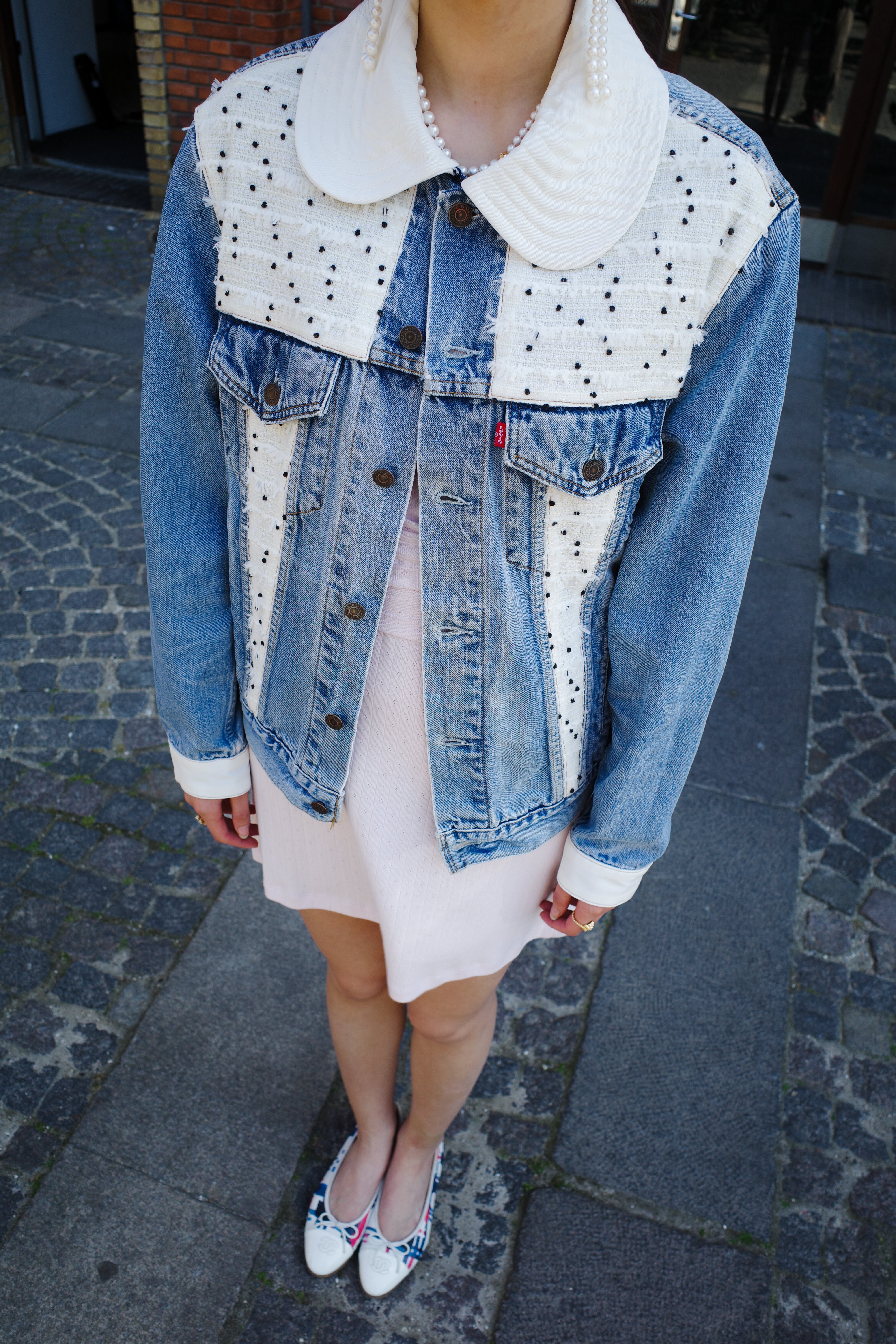 Upcycled Denim Jacket with deadstock Chanel fabric
