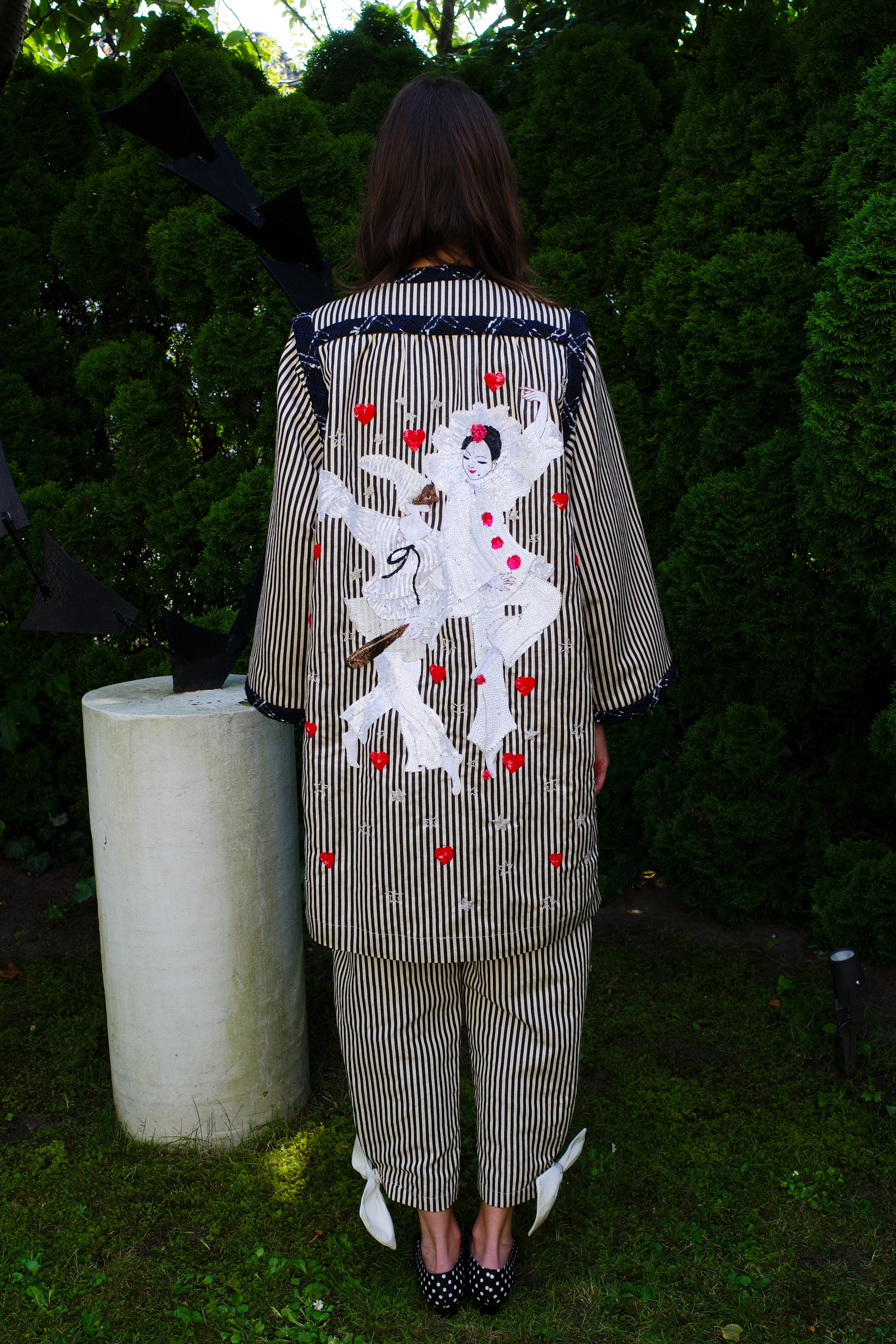 Anna Coat Dancing Clowns Tapet Cafe Black/White Stripe