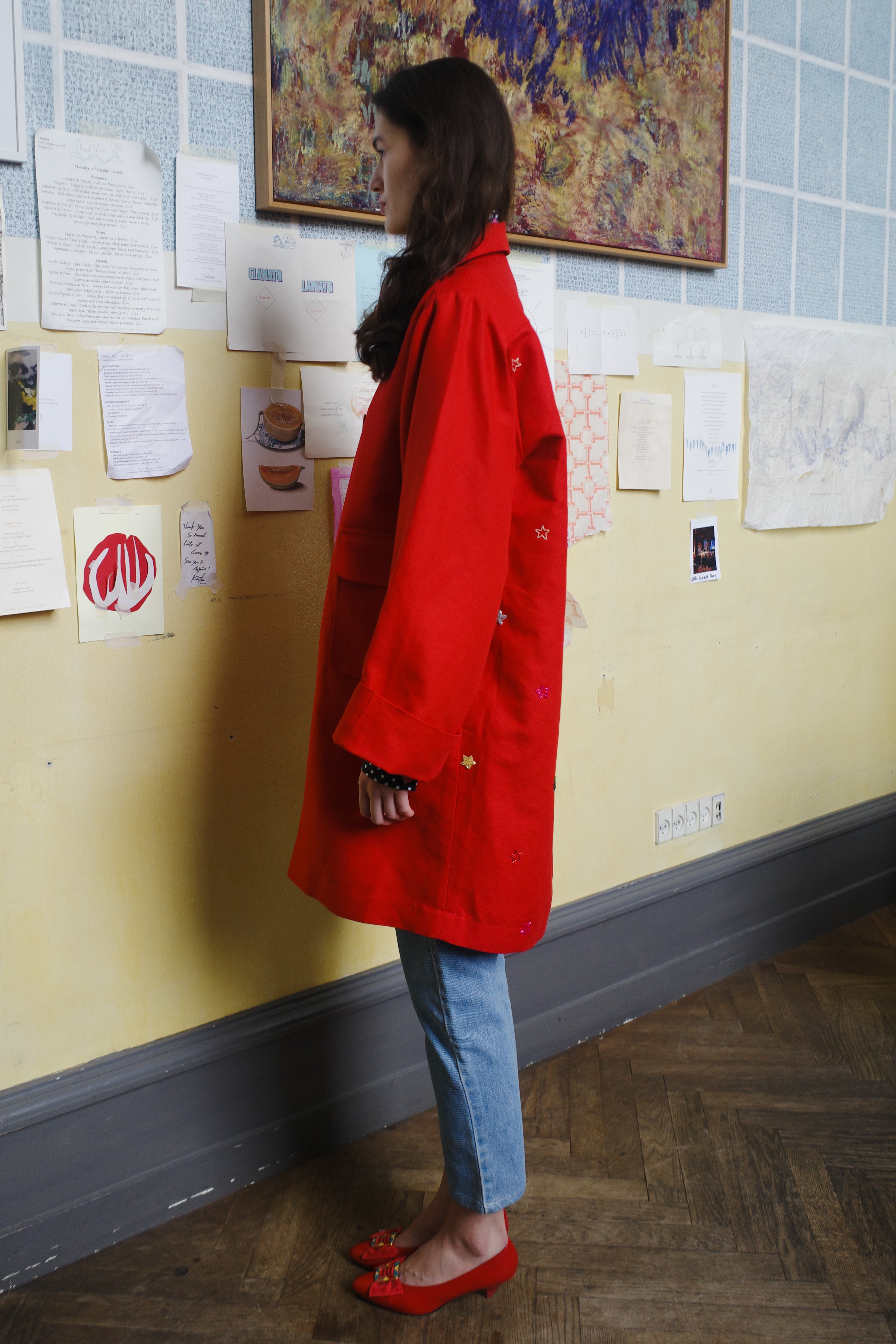 ANNA COAT COTTON RED - CAT ON LADDER