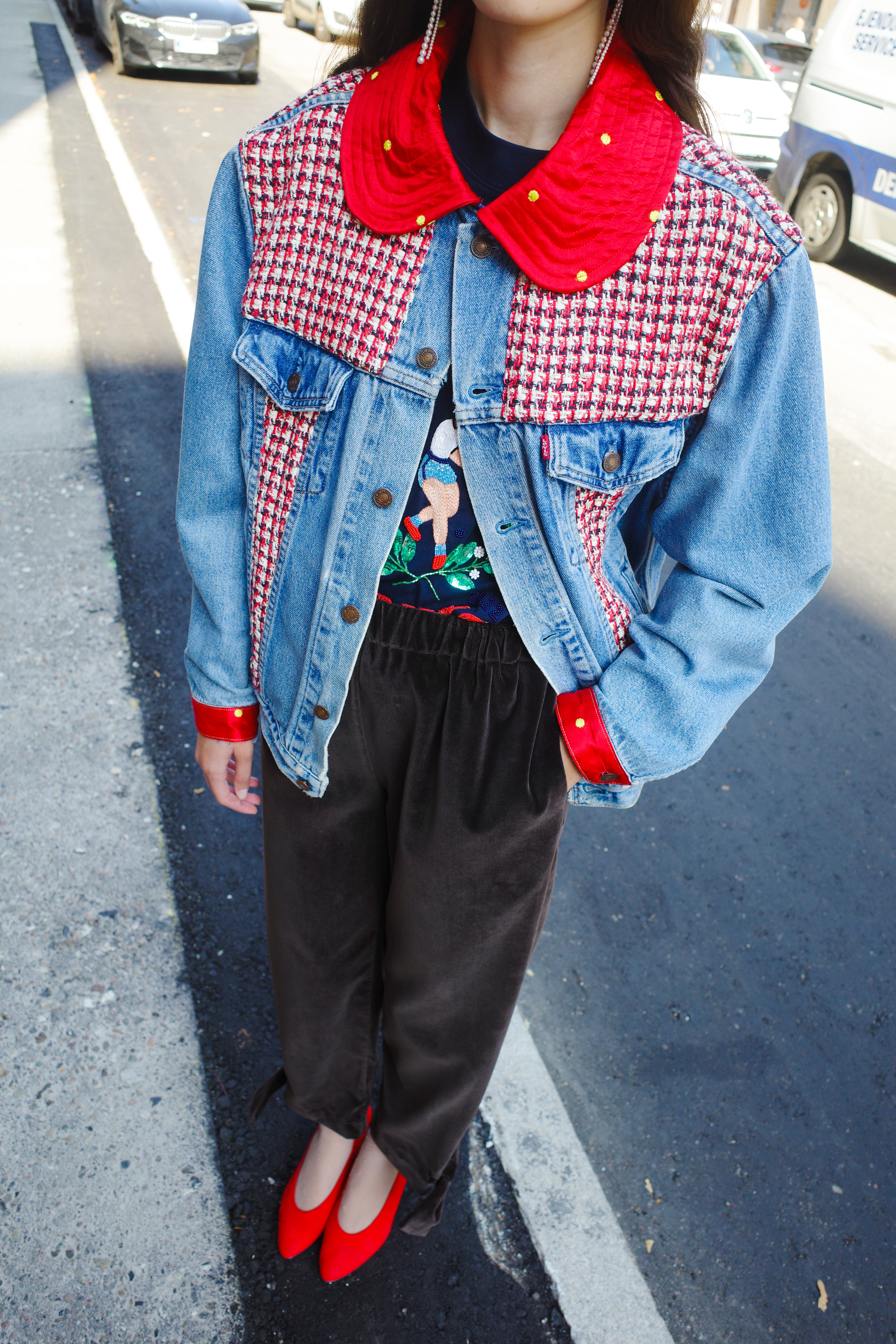 Upcycled Denim Jacket with deadstock Chanel fabric