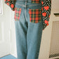 Upcycled Denim Jeans - Little Red Tartan