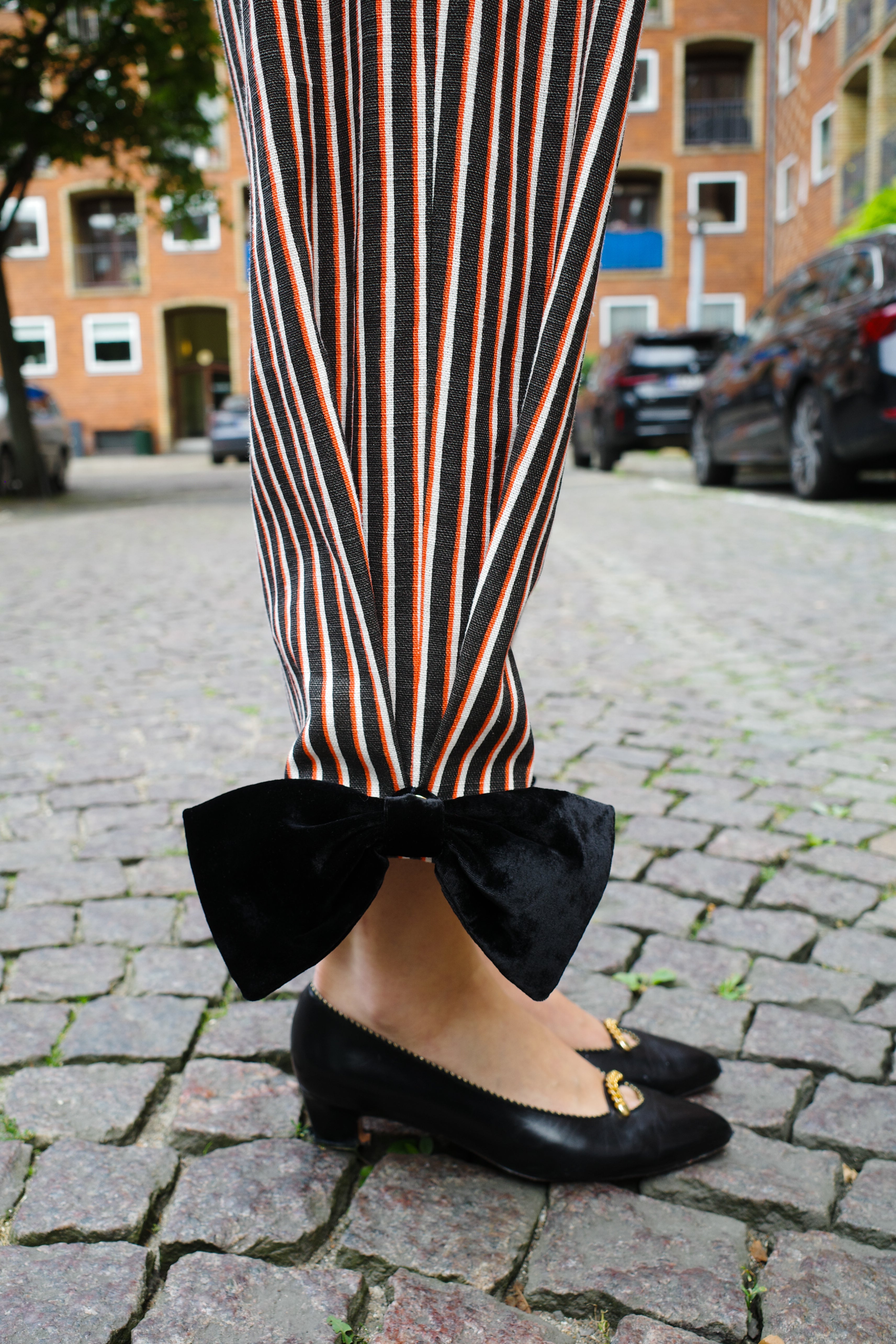 Beatrice Pants Tape Cafe Black/Orange/White Stripe