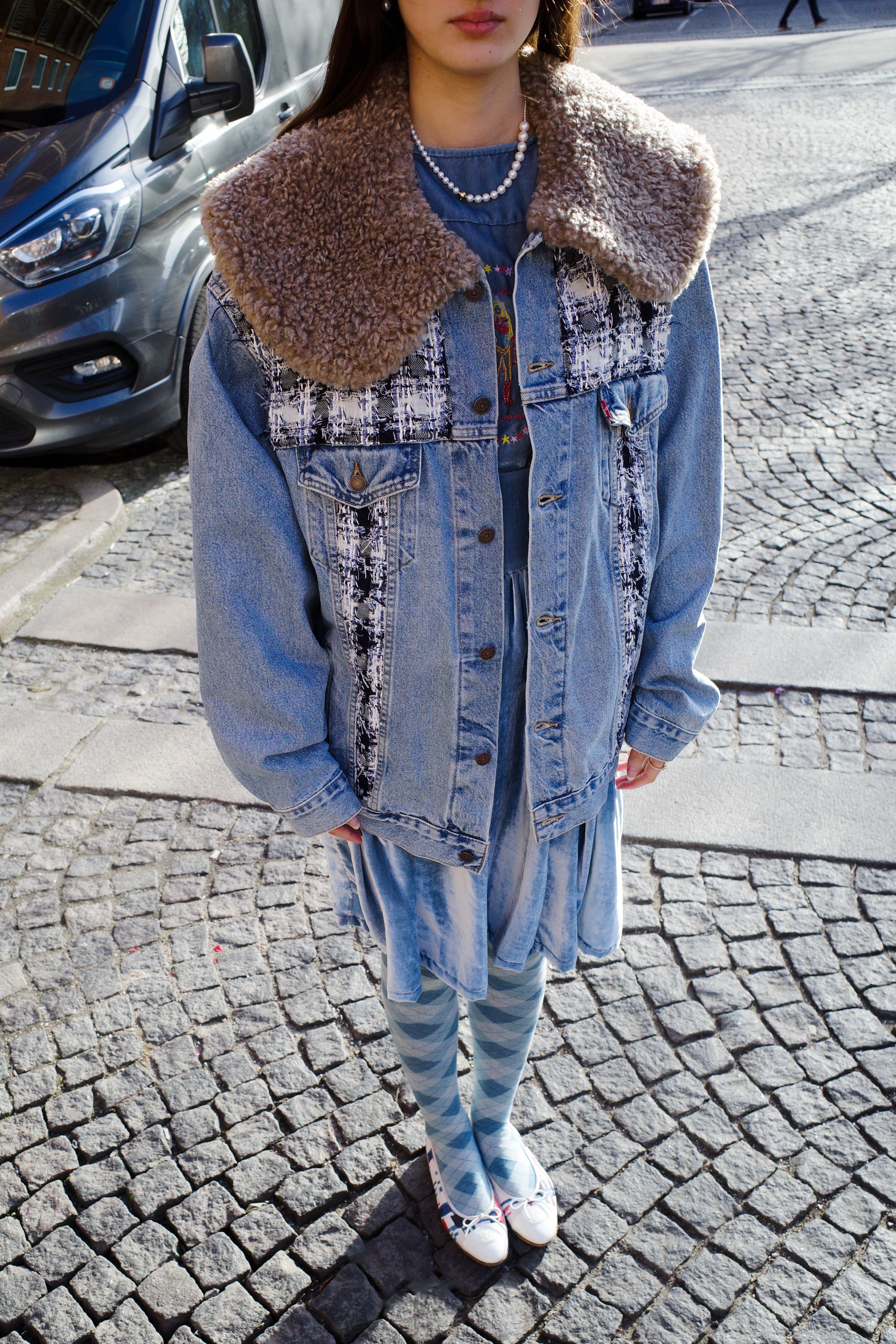 Upcycled Denim Jacket with deadstock Chanel fabric