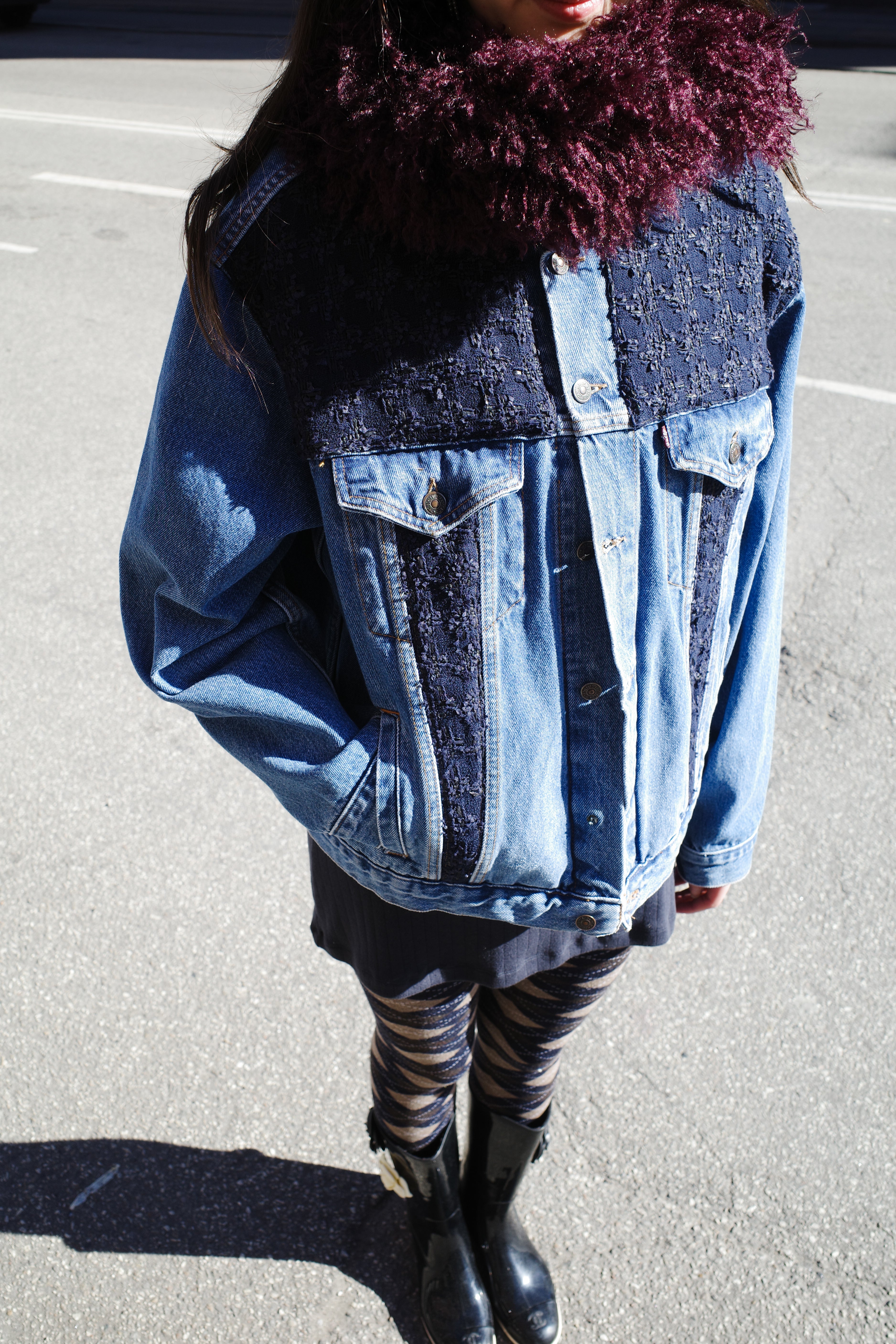 Upcycled Denim Jacket with deadstock Chanel fabric