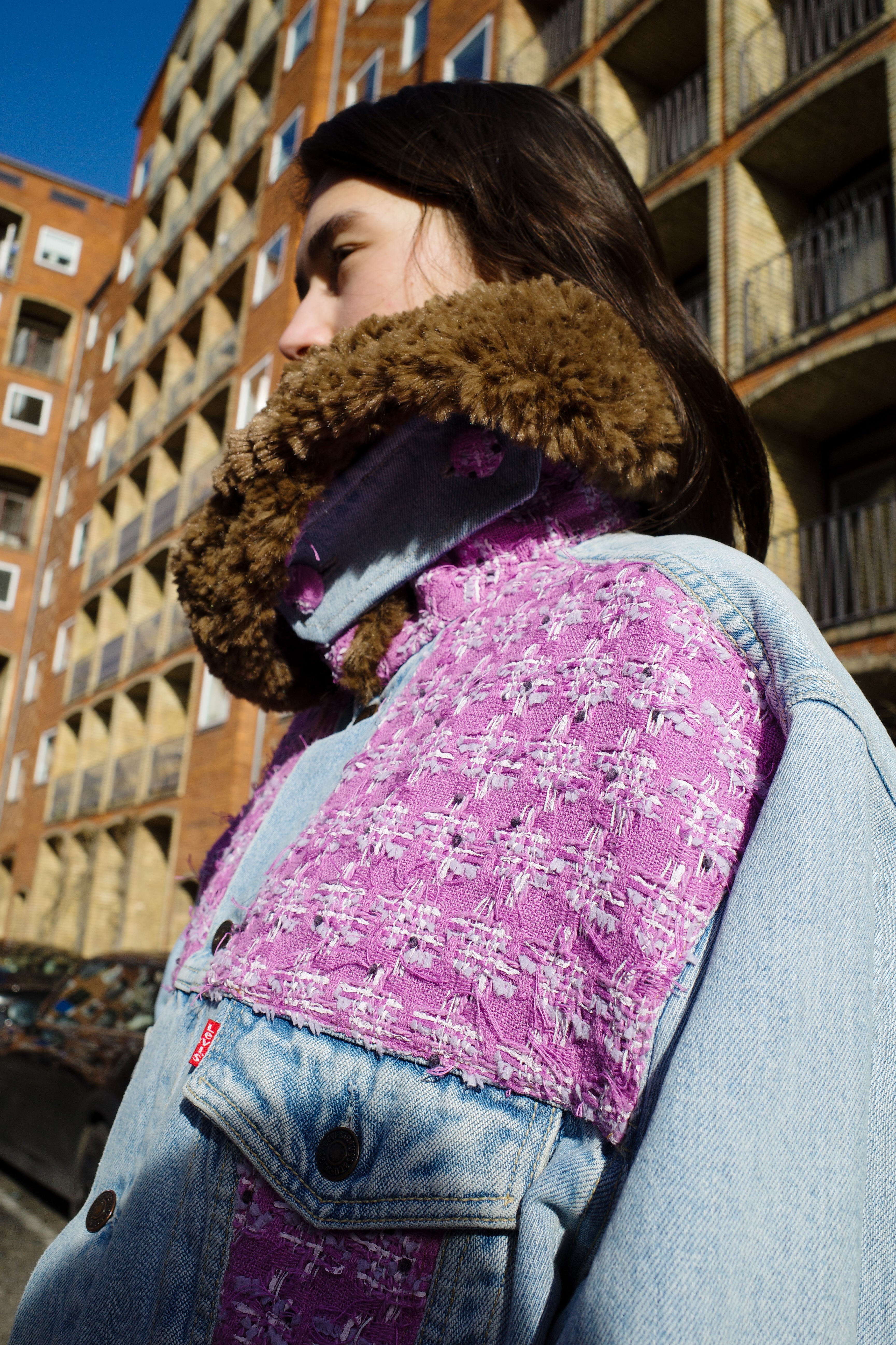 Upcycled Denim Jacket with deadstock Chanel fabric