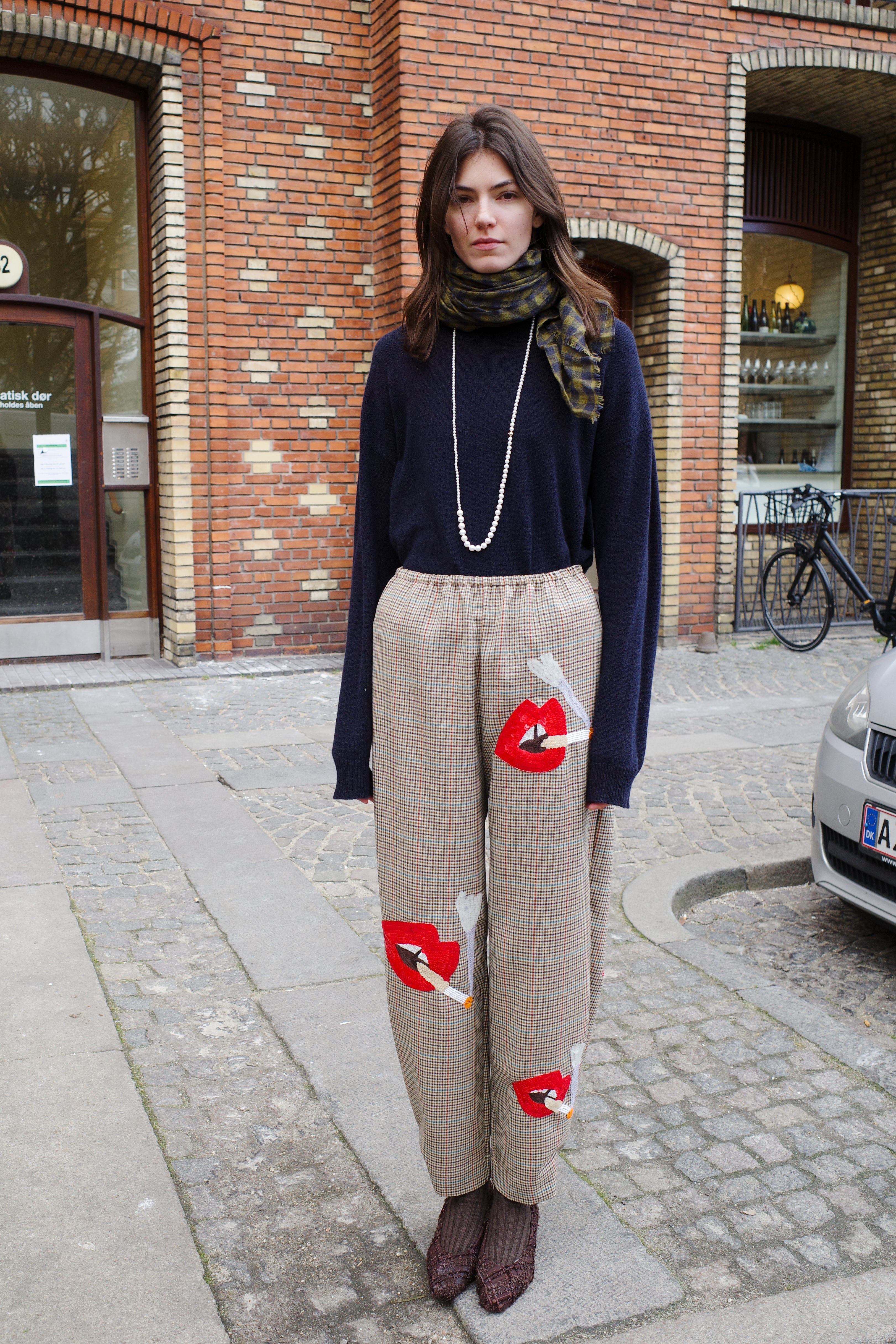 Coco Pants - Tweed fabric with Red Lips