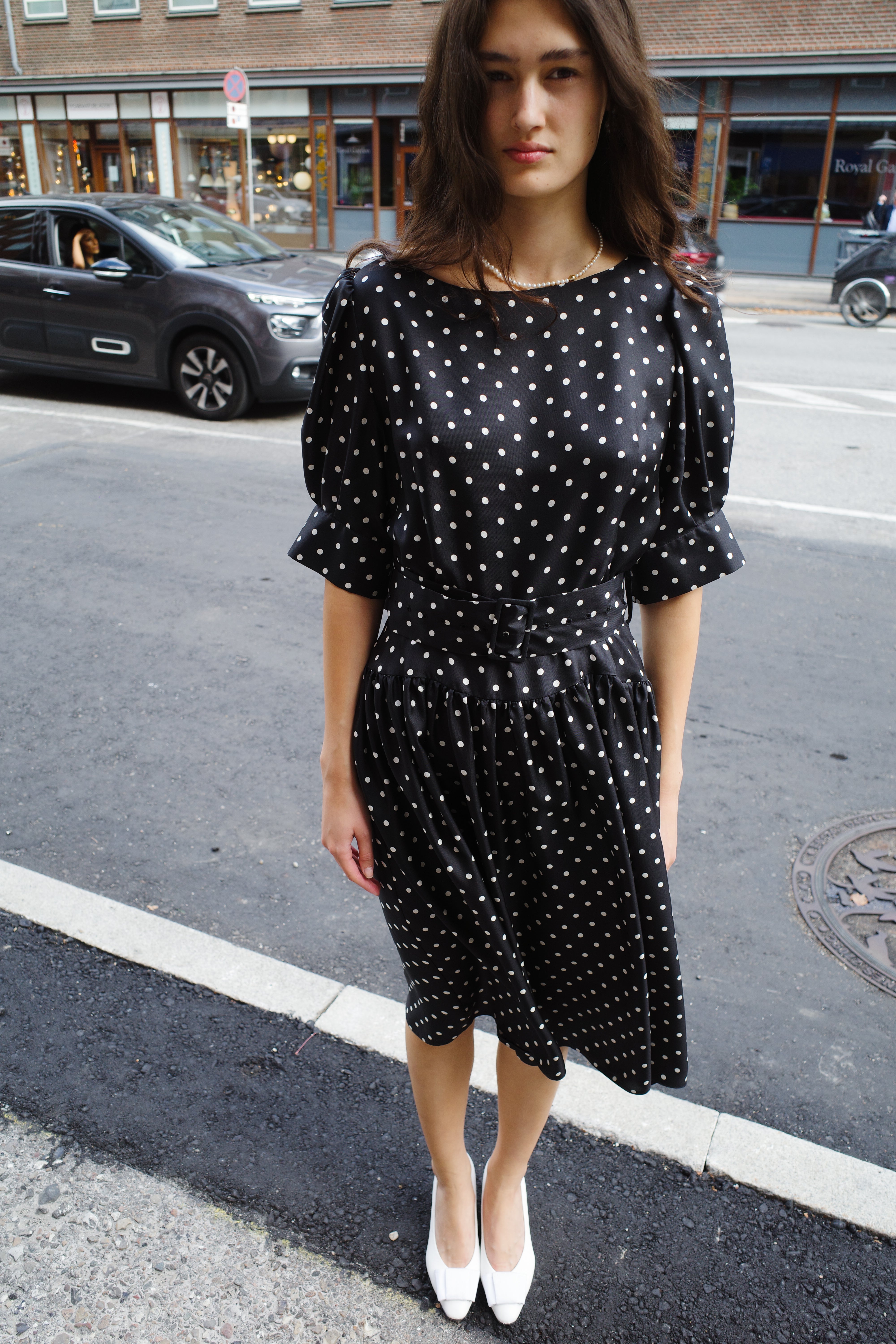 Bjorg Dress Silk Black - White Dots