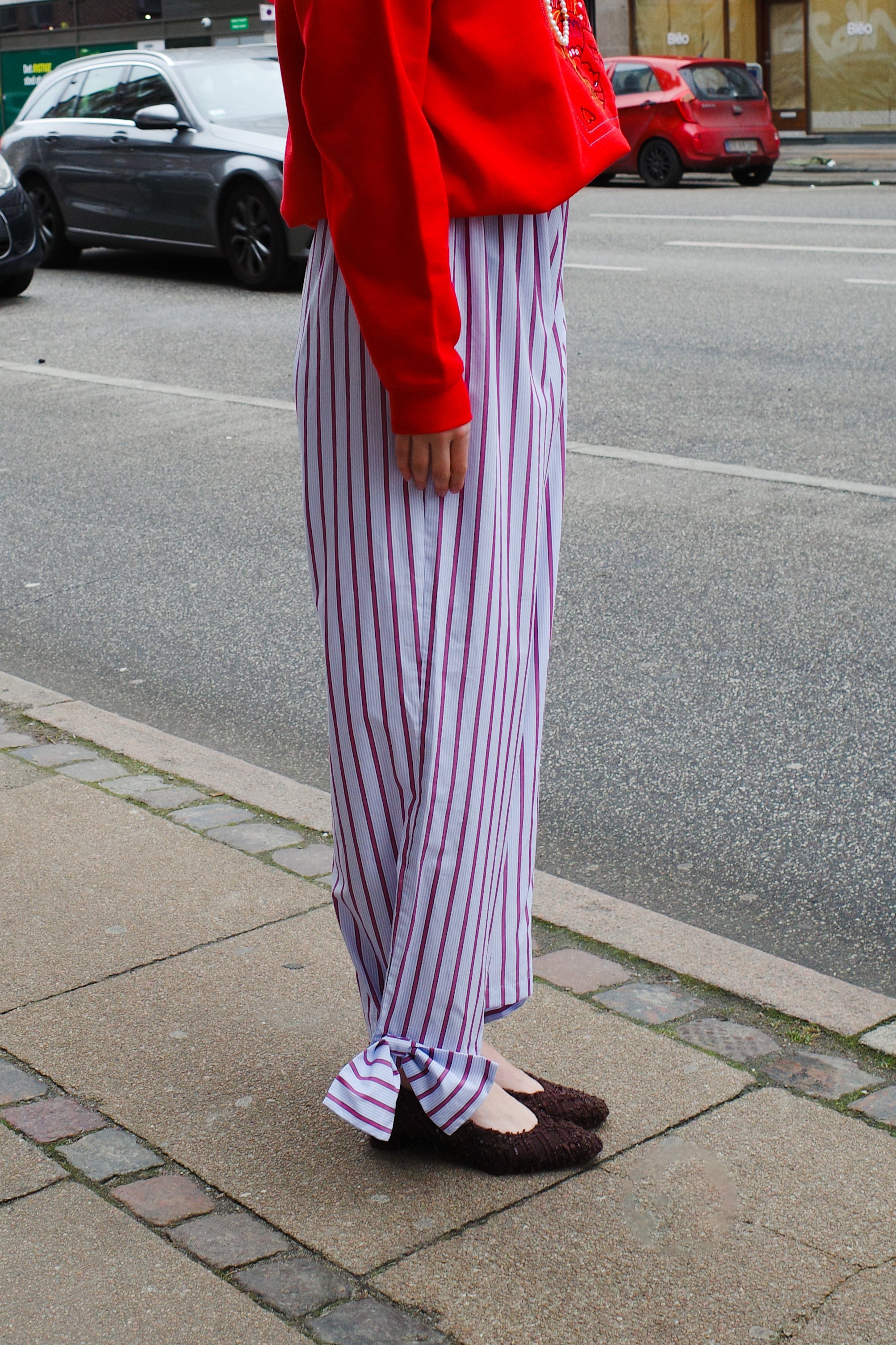 Coco Pants - Blue with White Red Stripe and Bows
