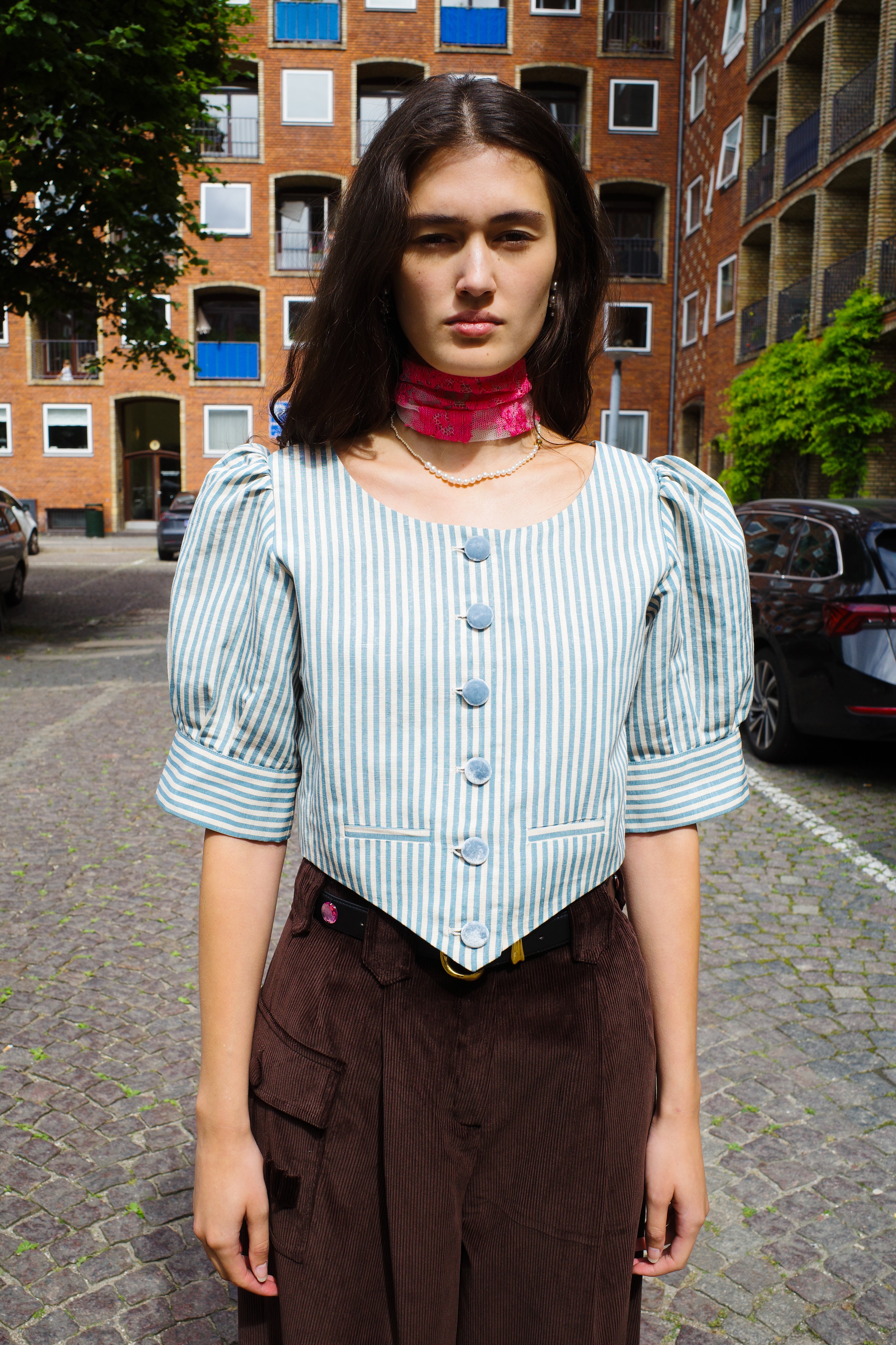 Laura Blouse Tapet Cafe Blue/White Stripe