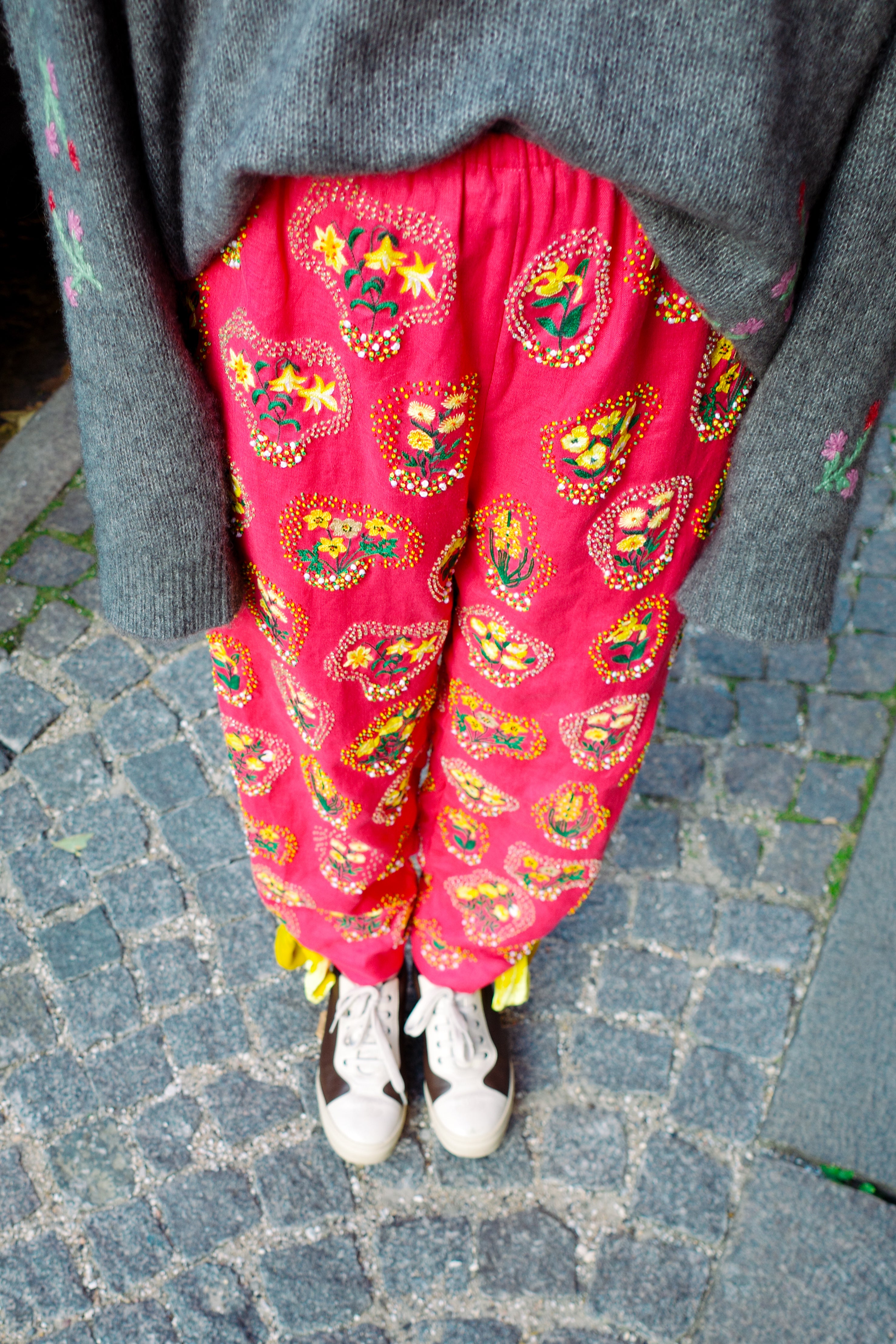Coco Pants - Red Yellow Flowers and Velvet Bows