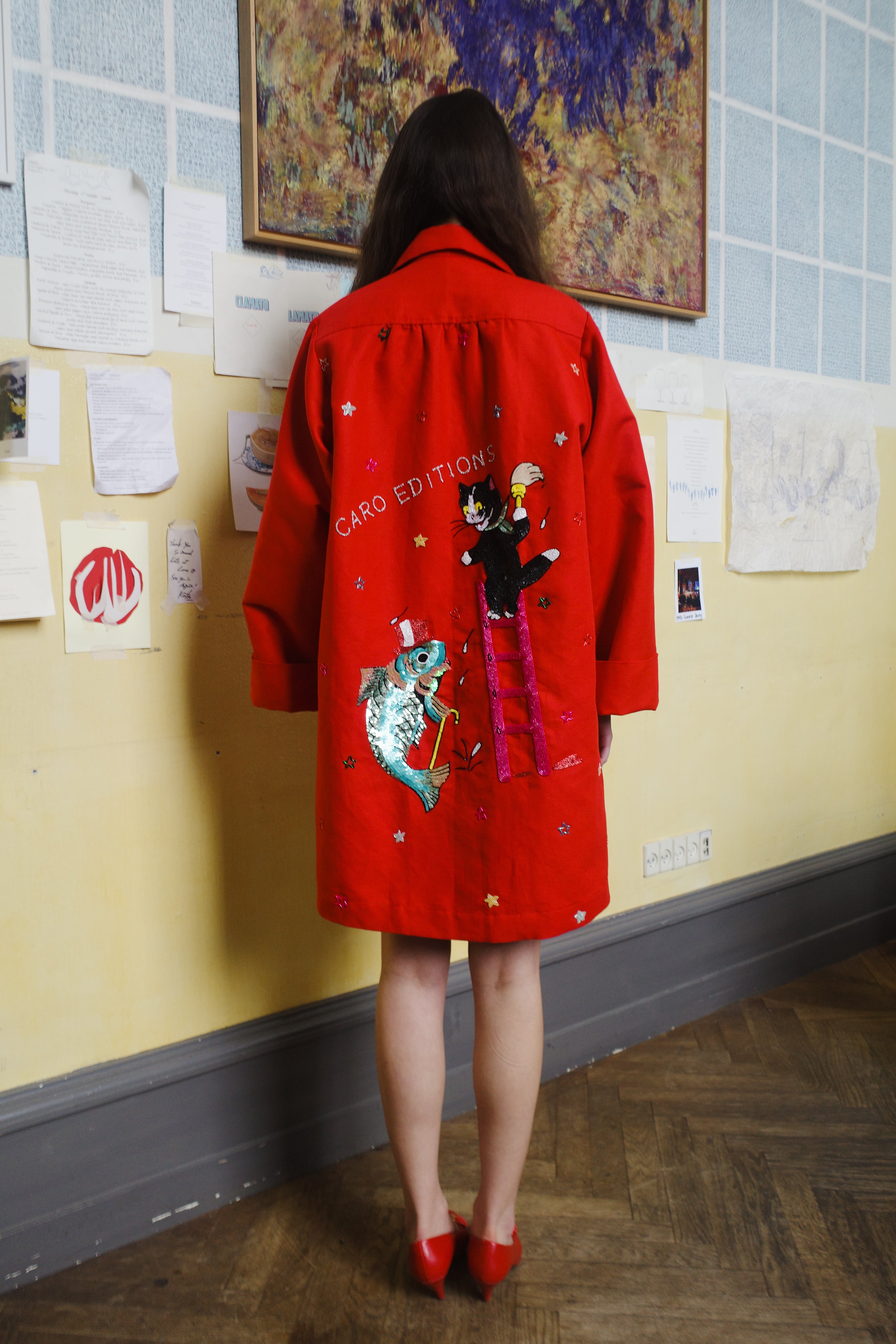 ANNA COAT COTTON RED - CAT ON LADDER