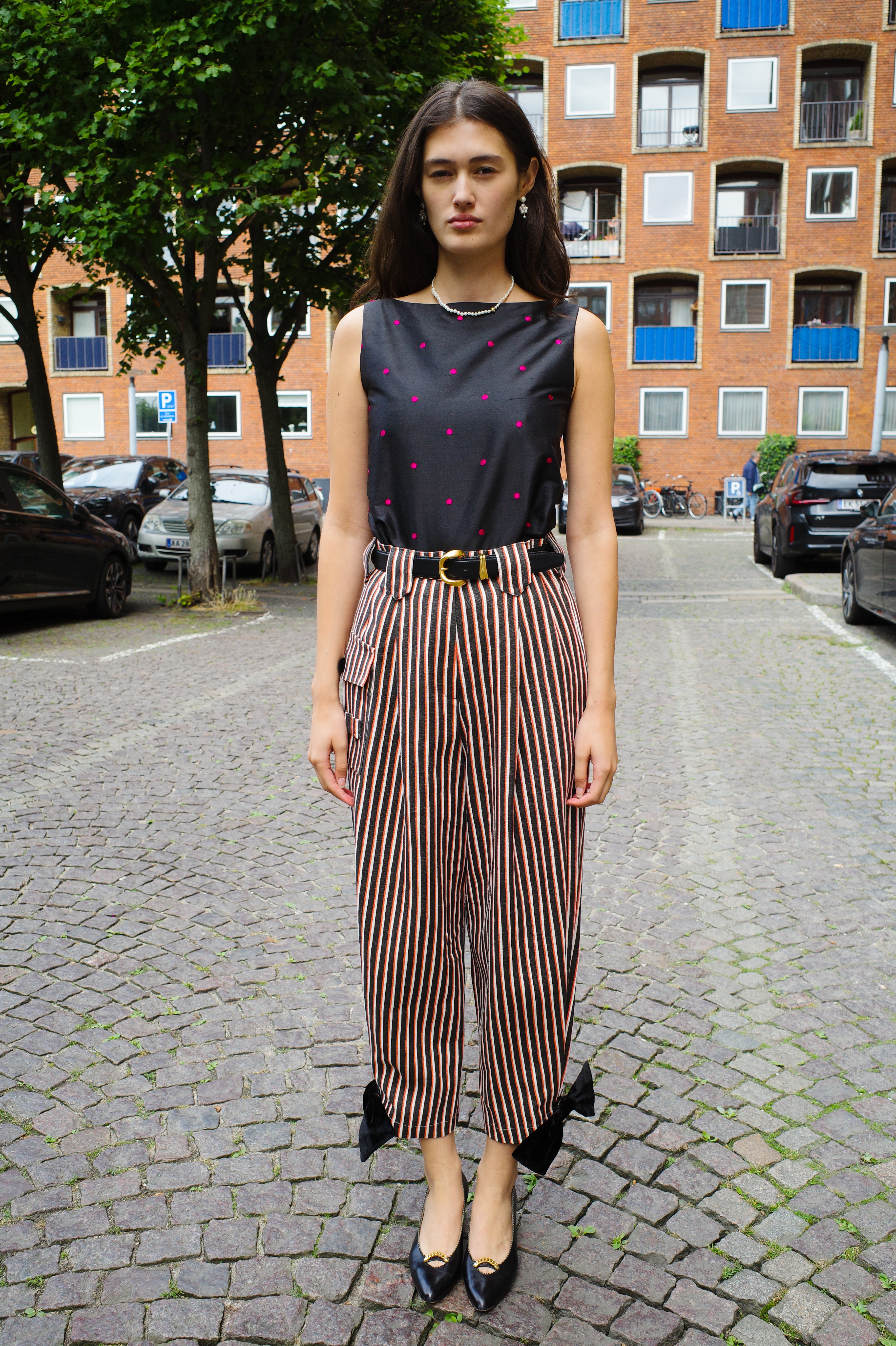Beatrice Pants Tape Cafe Black/Orange/White Stripe