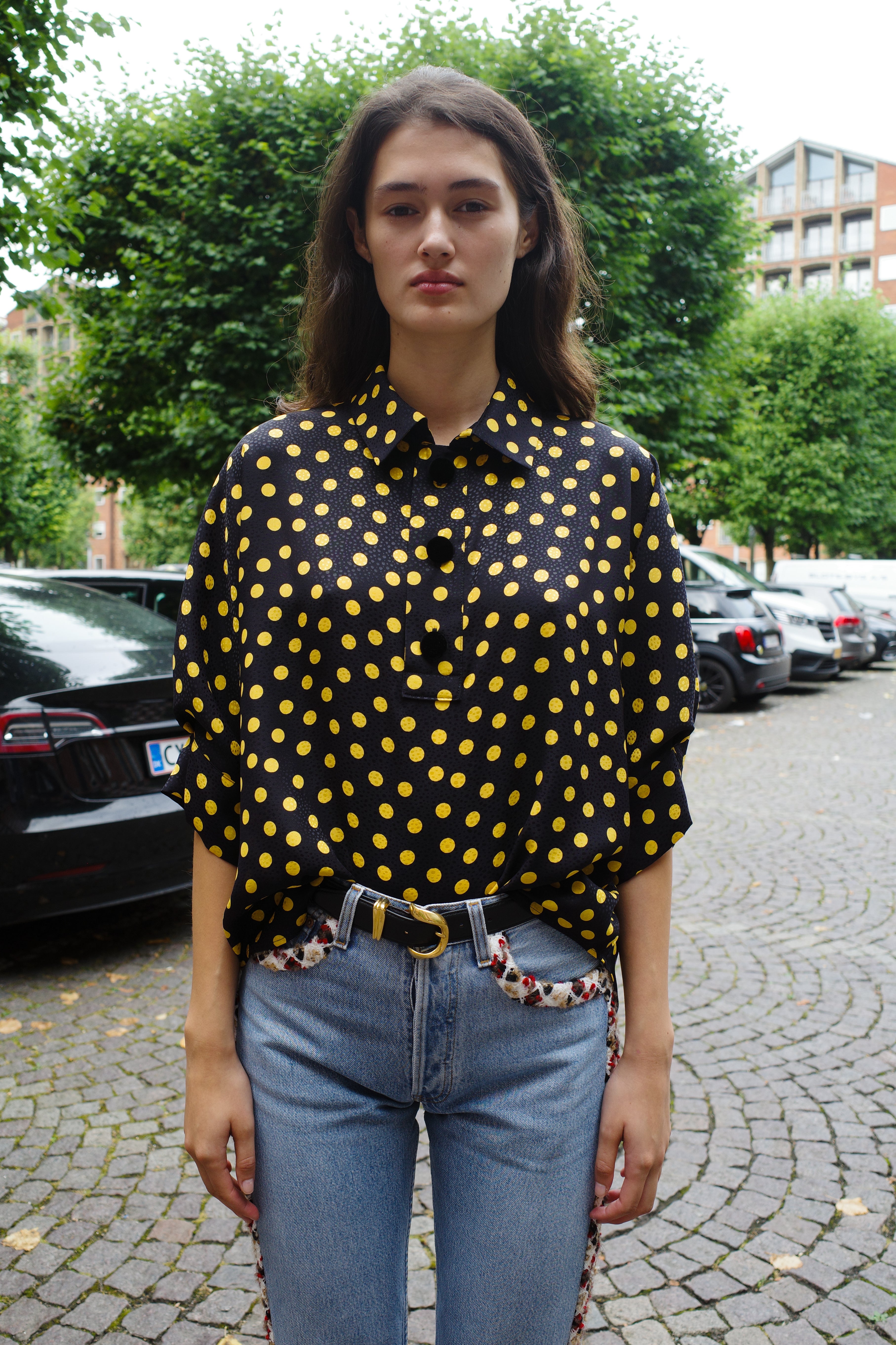 Lisbeth Blouse black yellow dot silk