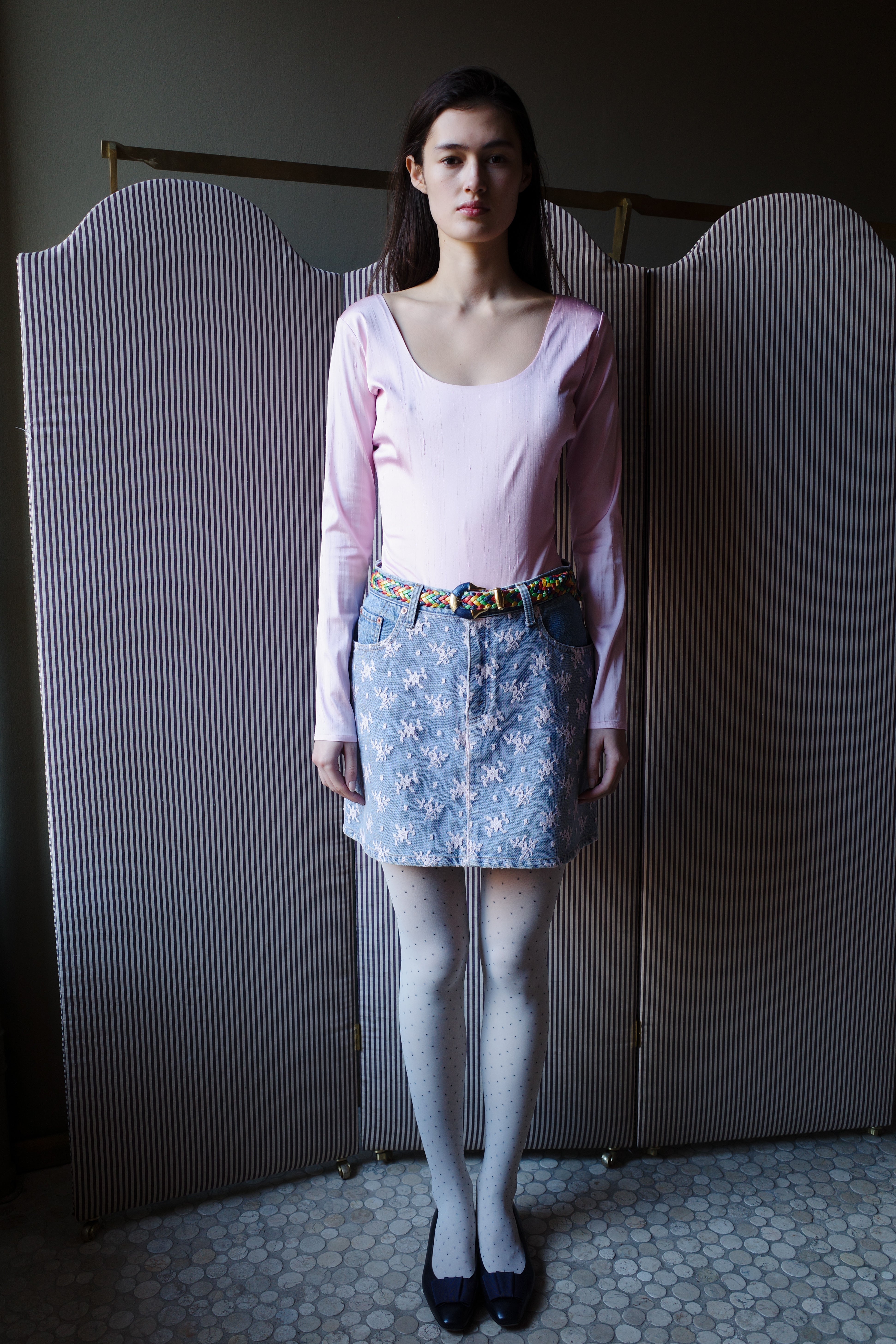 DENIM SKIRT COTTON / LACE PINK