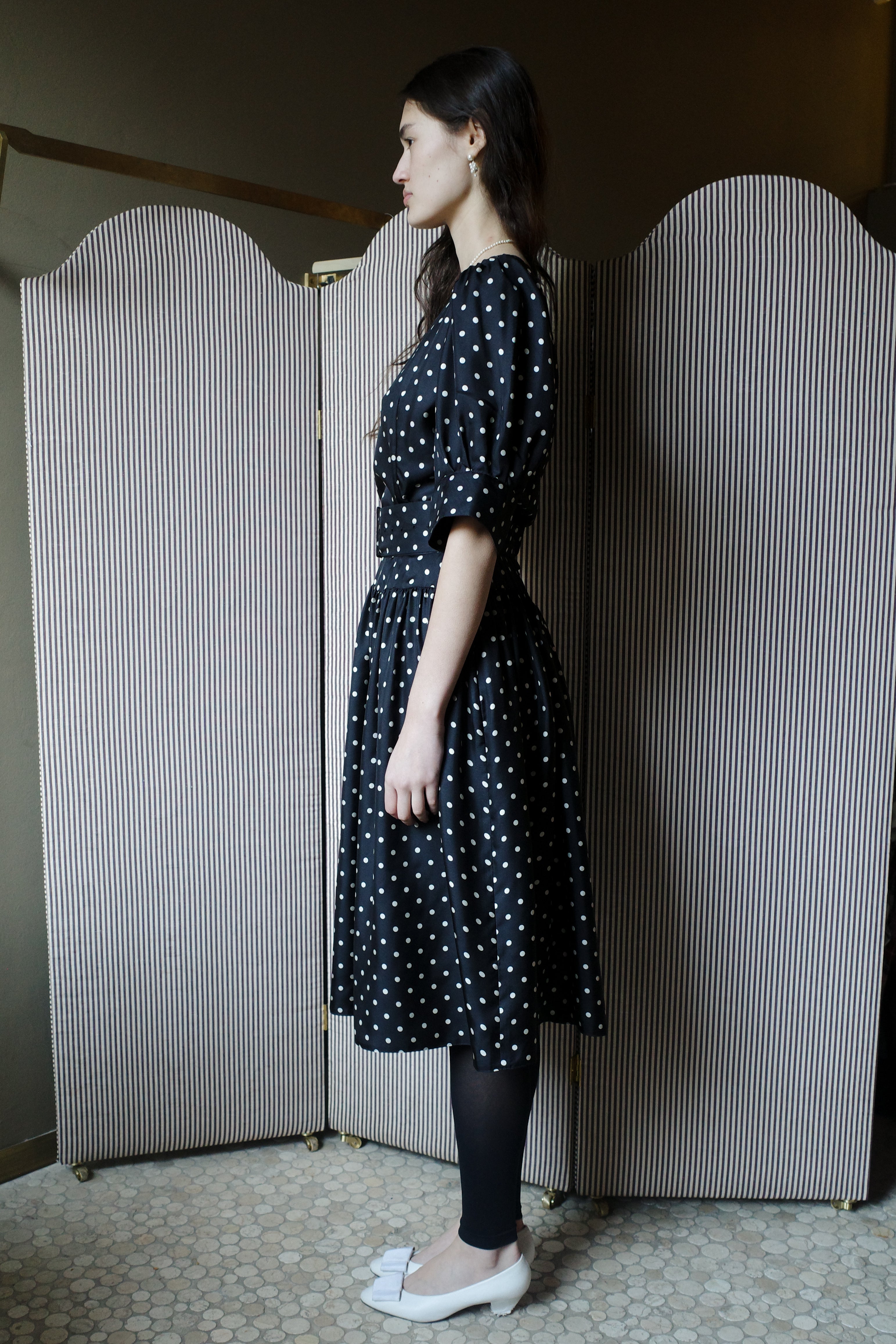 Bjorg Dress Silk Black - White Dots
