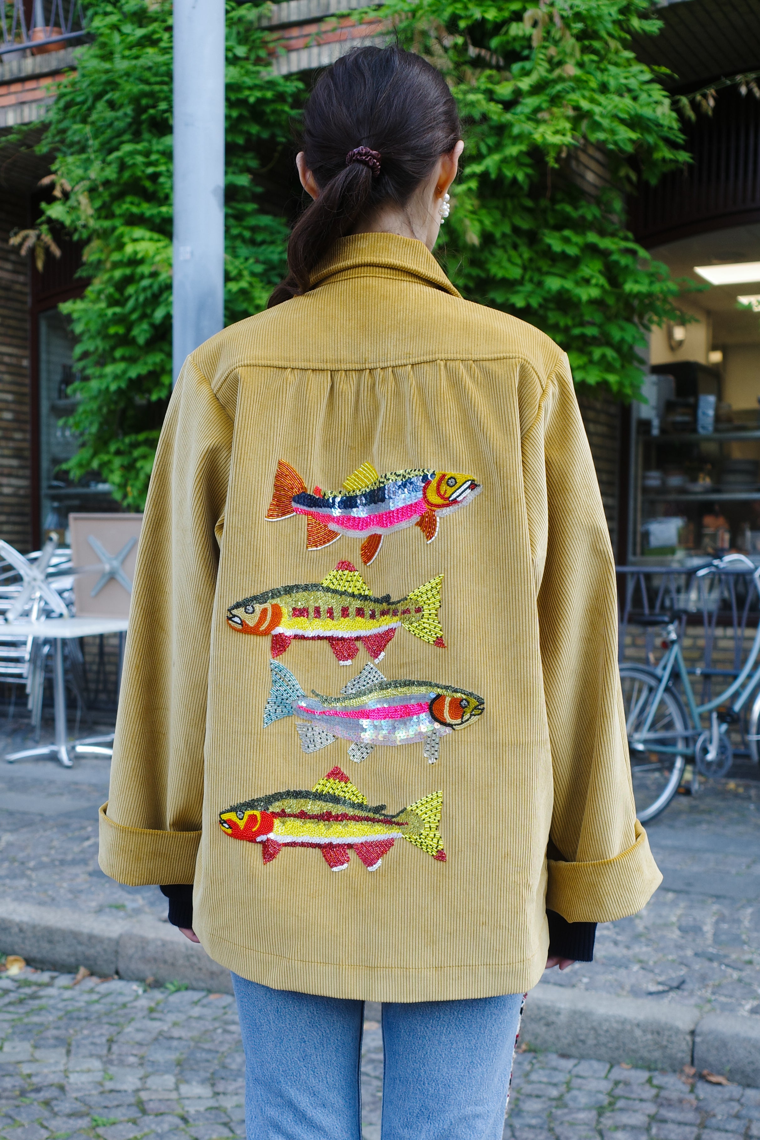Ana Coat – corduroy fish embroidery