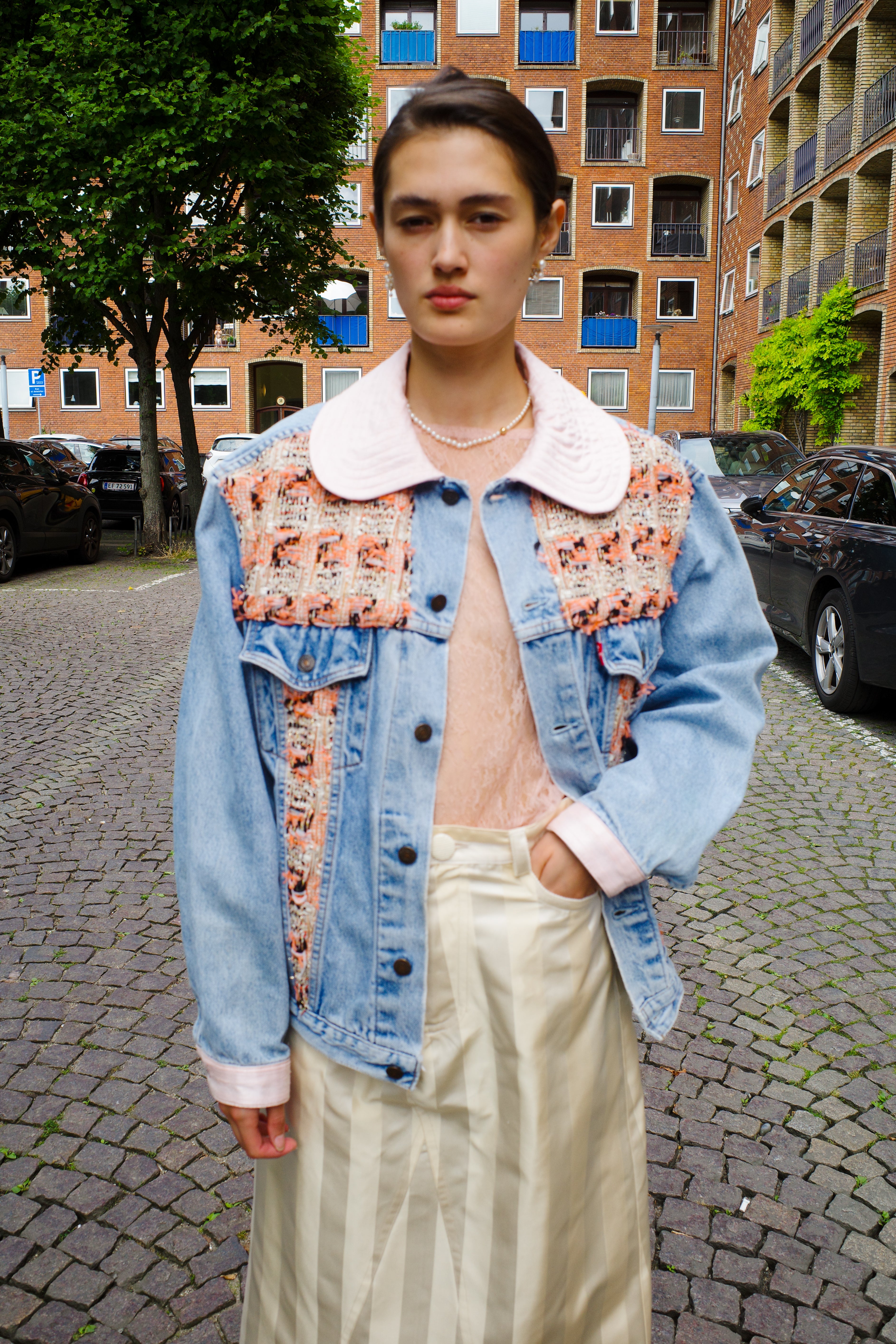 Upcycled Denim Jacket with deadstock Chanel fabric