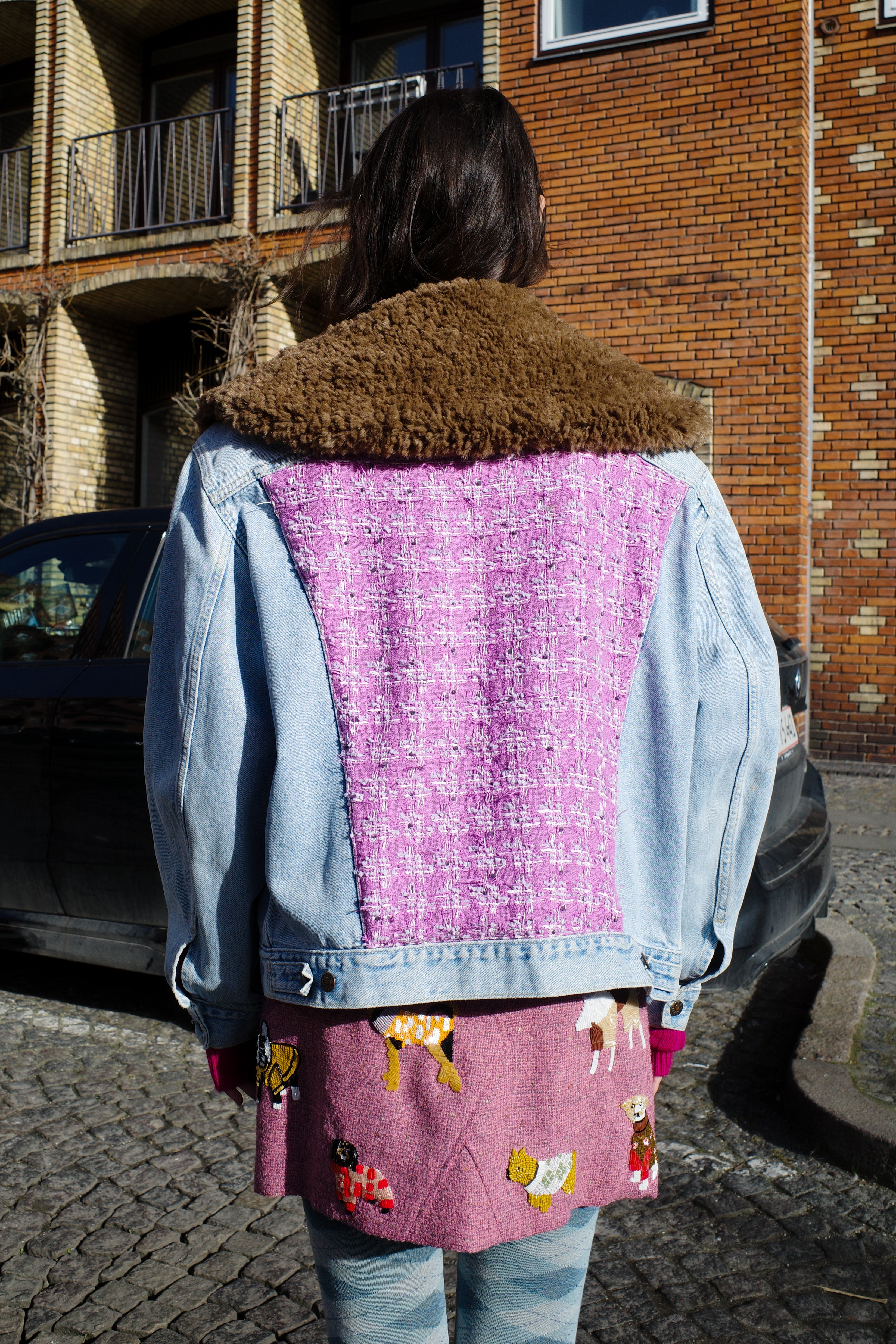 Upcycled Denim Jacket with deadstock Chanel fabric