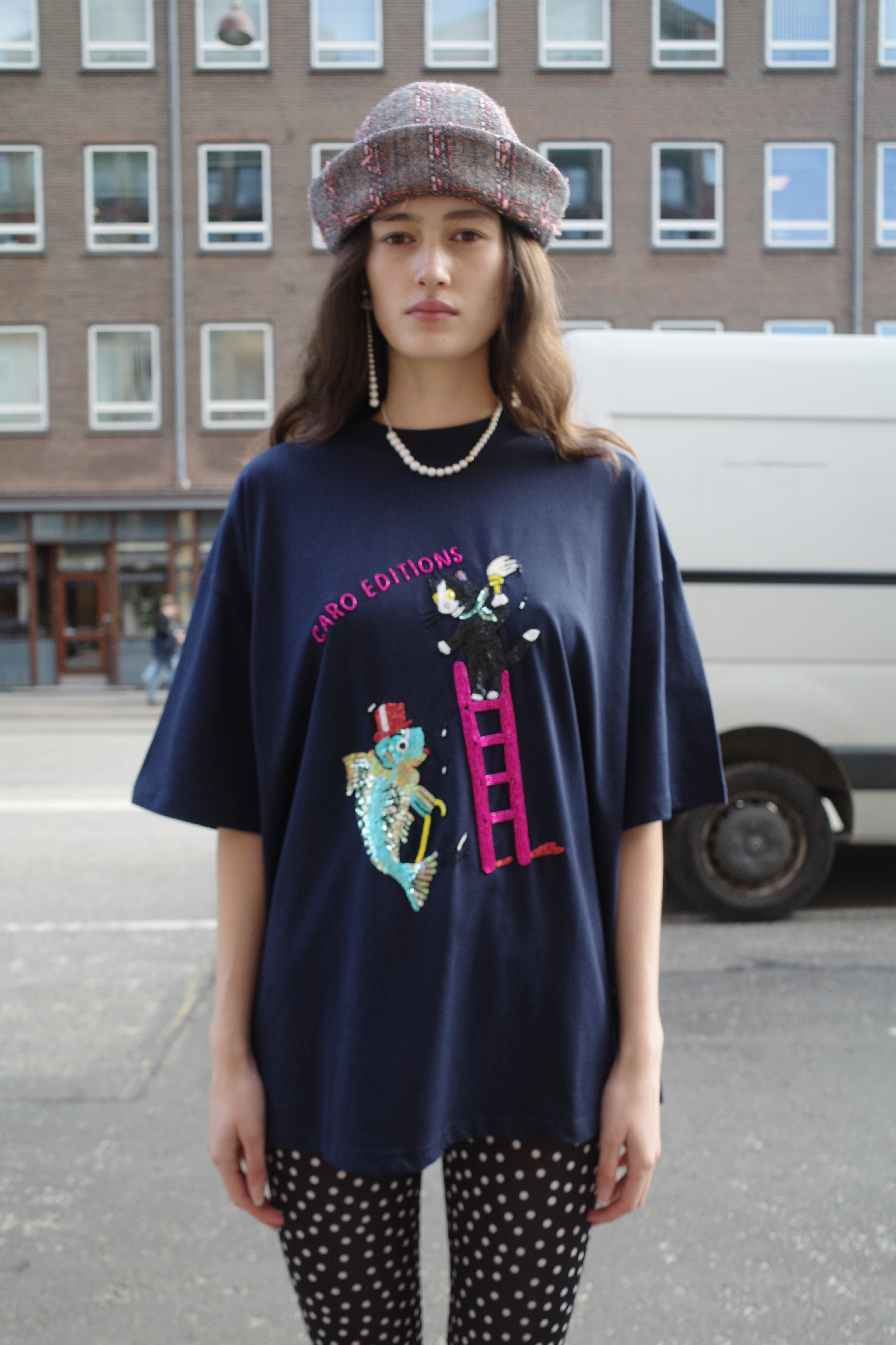 FREDDIE T-SHIRT COTTON NAVY - CAT ON LADDER