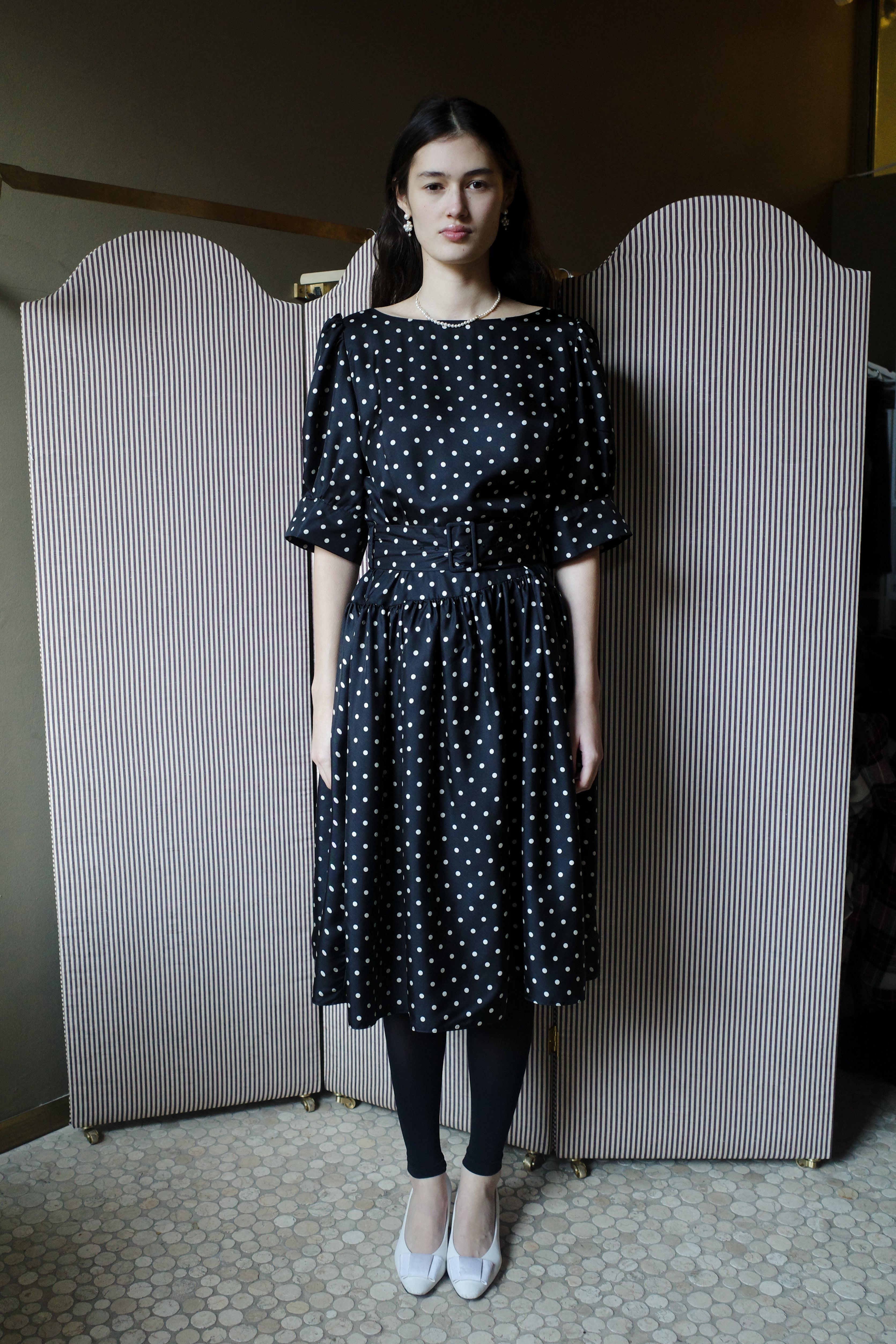 Bjorg Dress Silk Black - White Dots