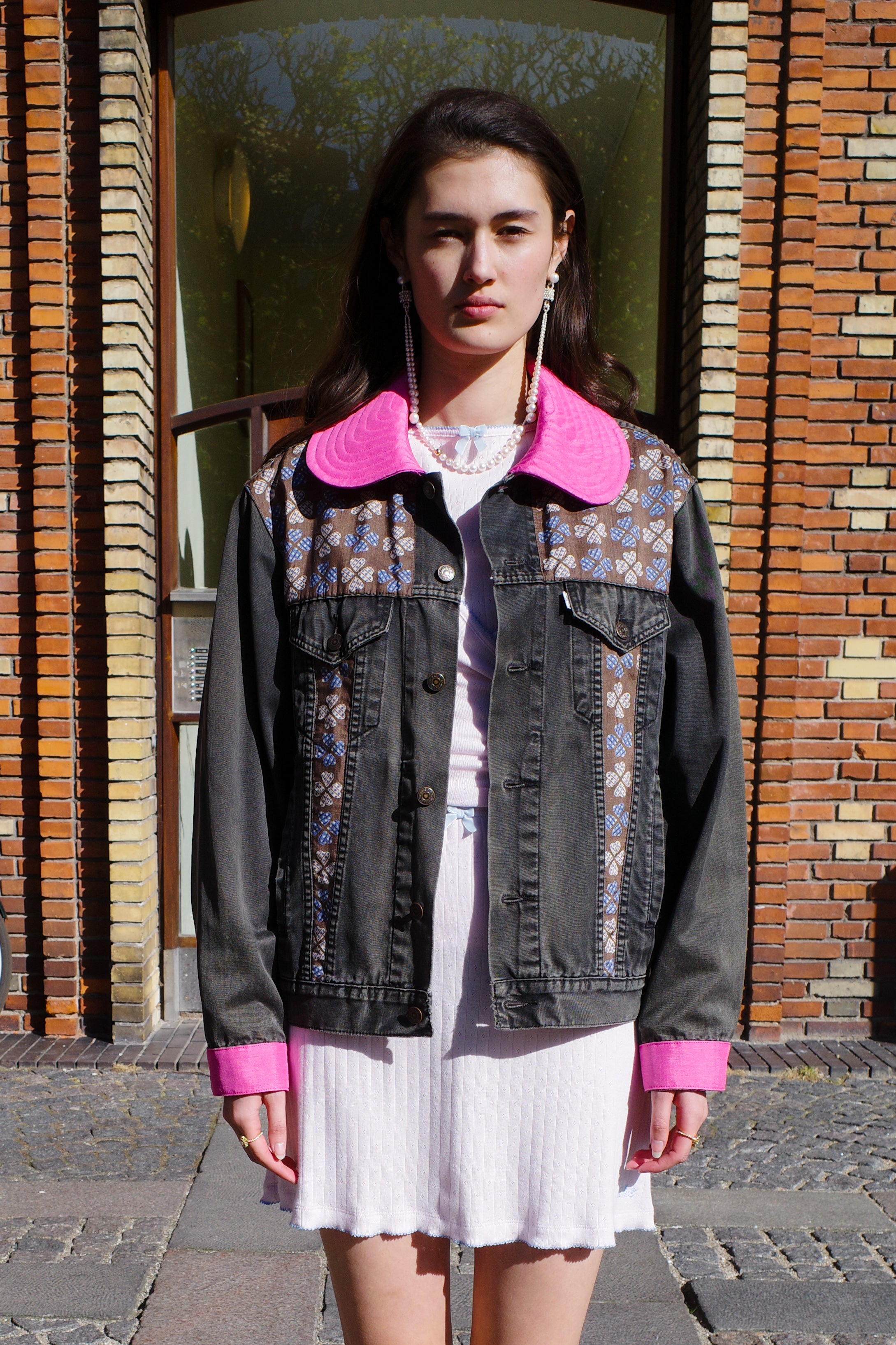 Upcycled Denim Jacket with deadstock Vintage Yves Saint Laurent fabric